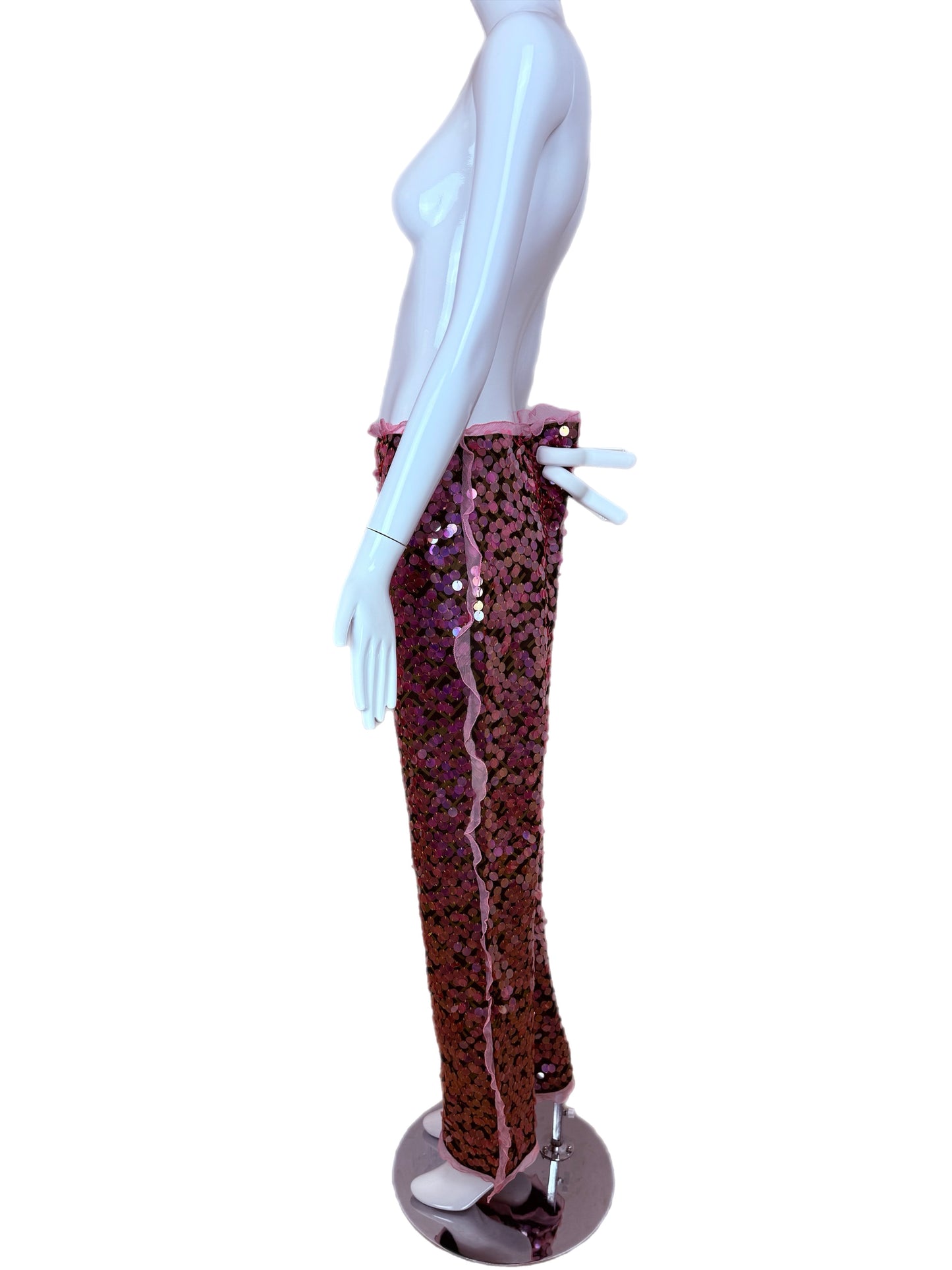 FENDI 2000 Vintage Pink Sequin + Ruffle Pants