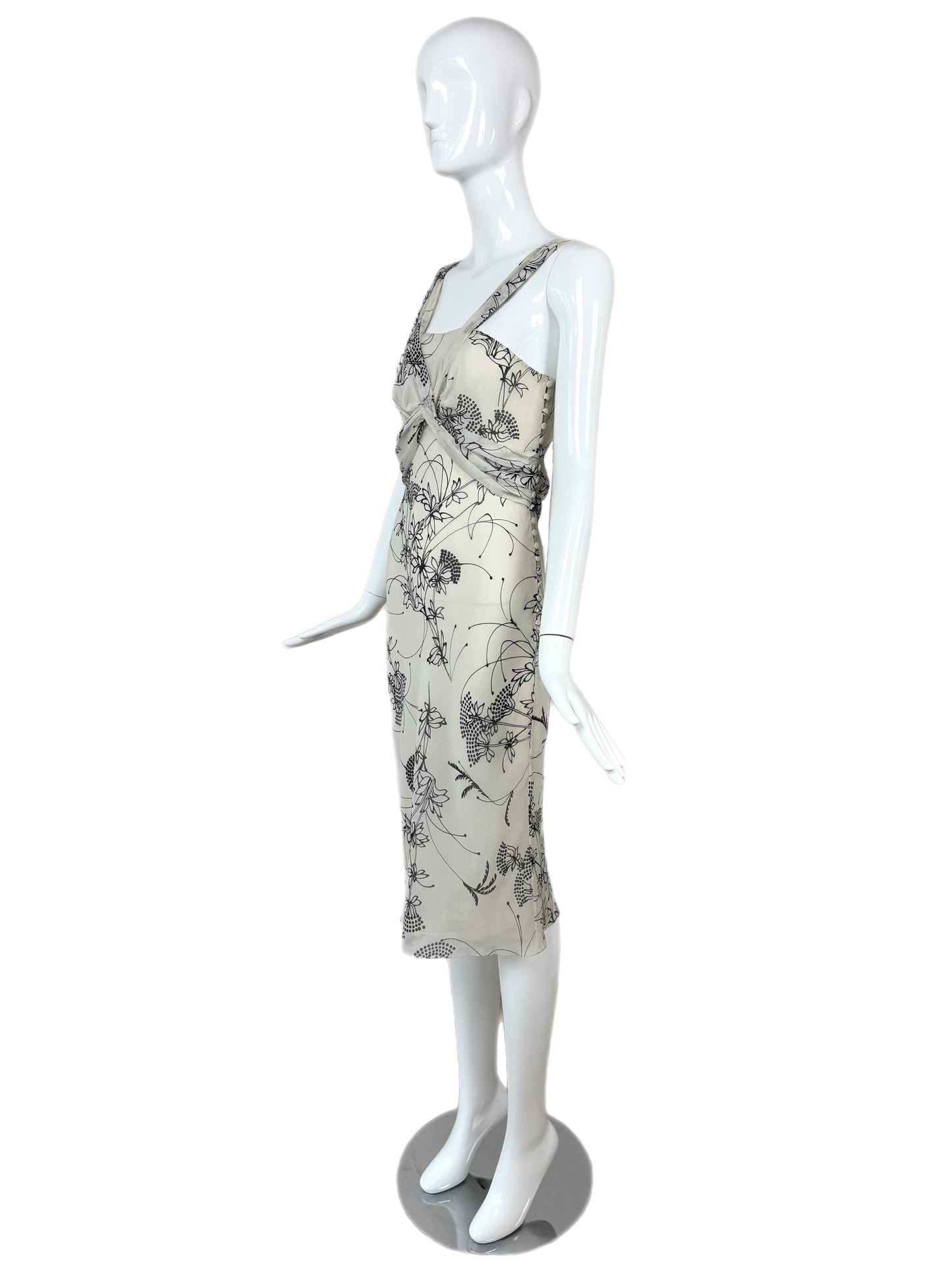 JOHN GALLIANO 2008 Vintage Silk Floral Knee Length Dress