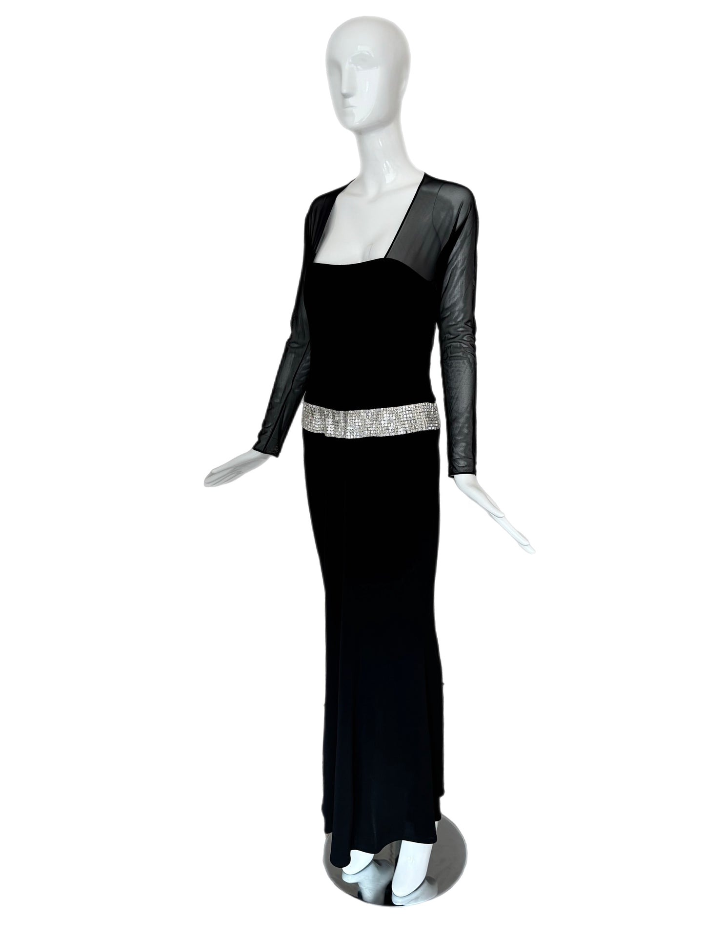 RANDOLPH DUKE 1999 Vintage Black + Silver Embellished Evening Gown