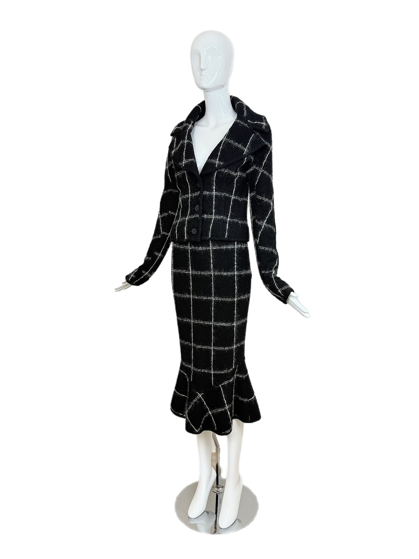 JOHN GALLIANO 1998 Vintage Black + White Skirt Suit