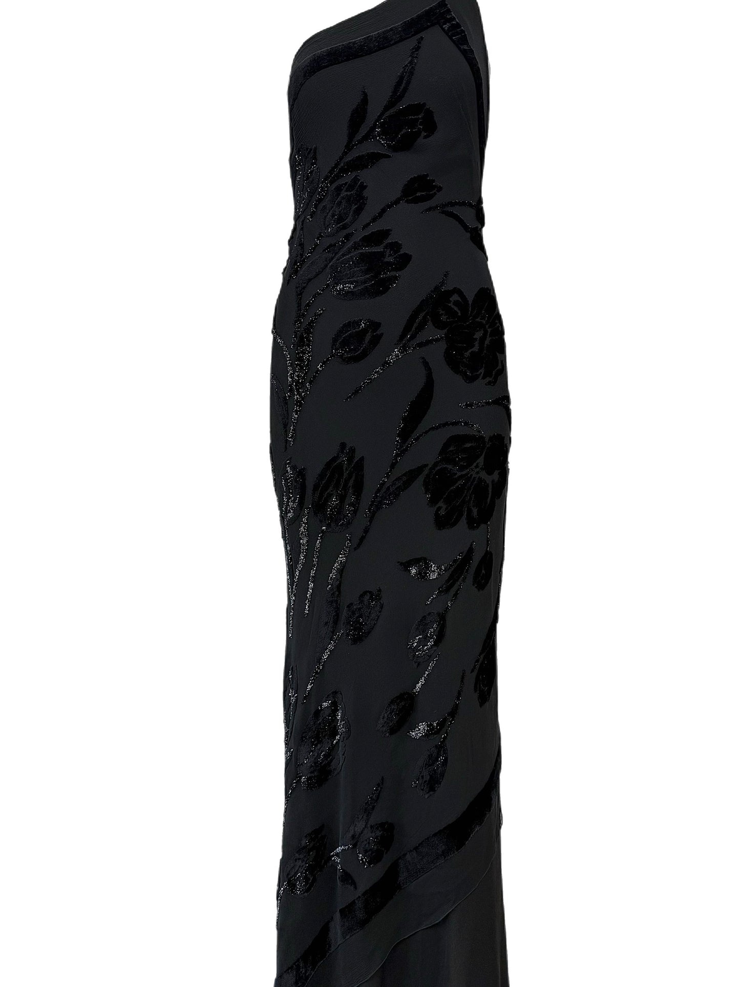 PAMELA DENNIS Vintage Black Silk Asymmetrical Evening Gown