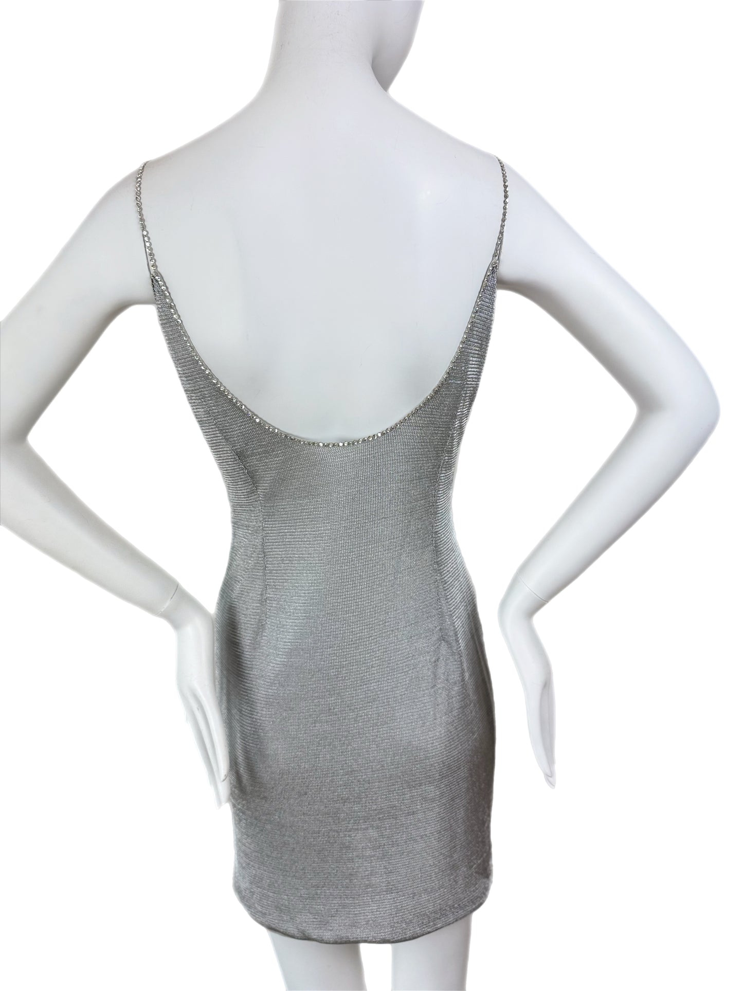 PAMELA DENNIS 90's Vintage Silver Crystal Mini Dress