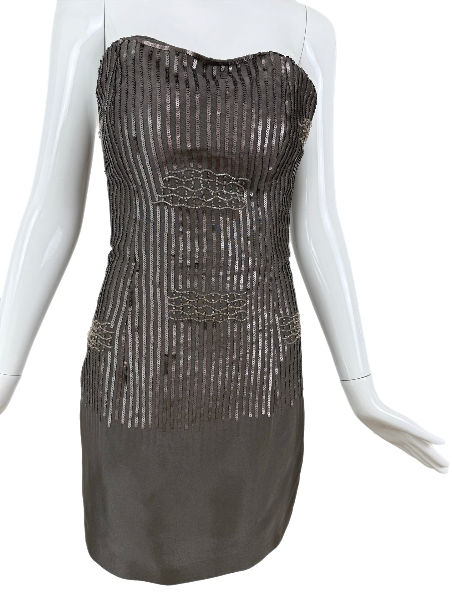PAMELA DENNIS COUTURE 90's Vintage Silk Gray Embellished Mini