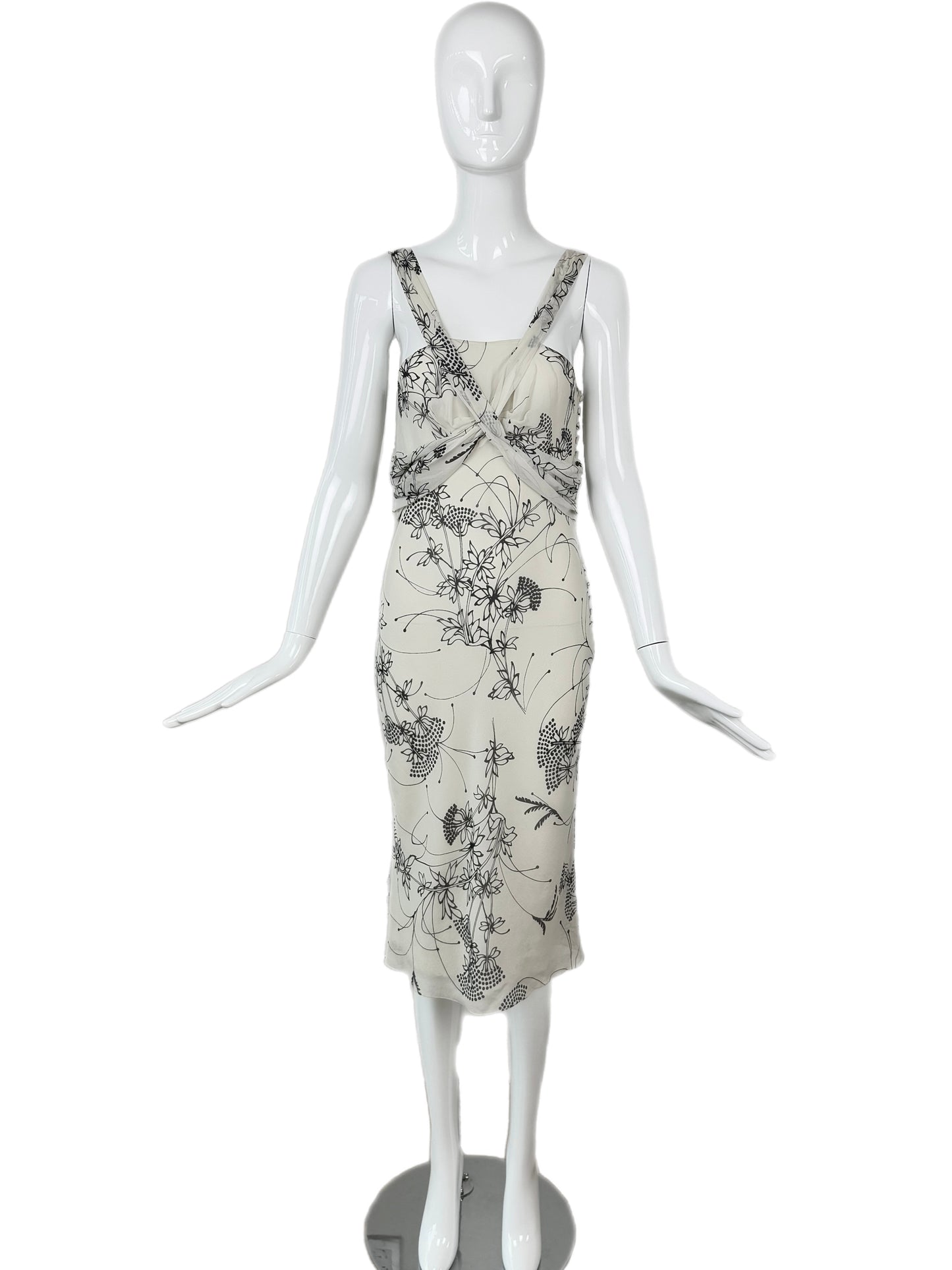 JOHN GALLIANO 2008 Vintage Silk Floral Knee Length Dress