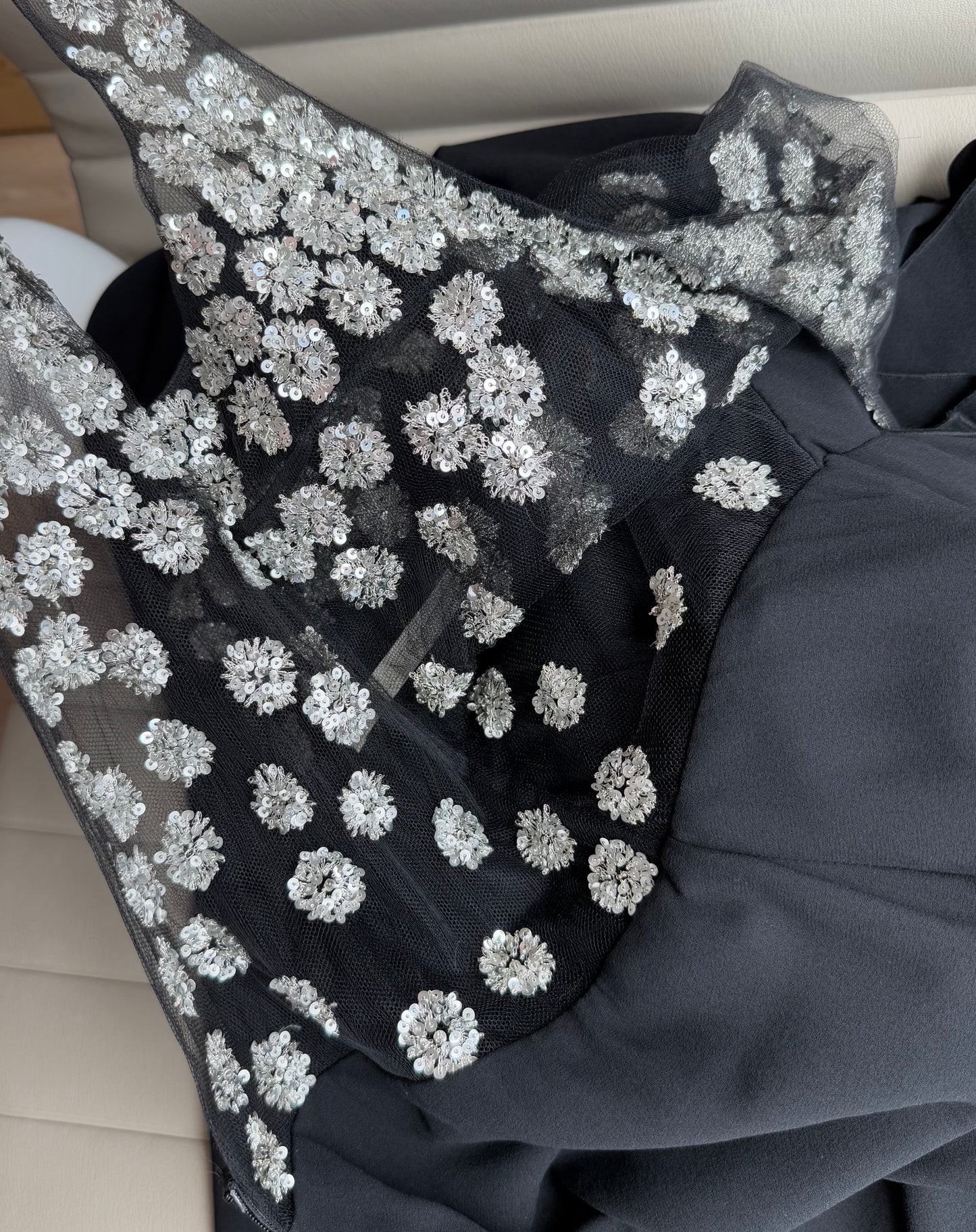 VALENTINO 2000 Vintage Black Silk w. Silver Embellishments Evening Gown