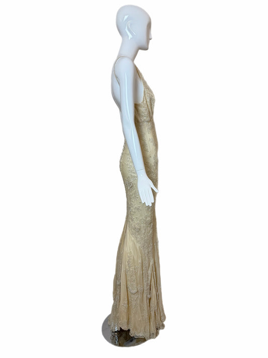 Les Habitudes 90's Vintage Couture Hand-Beaded Silk Vanilla Bridal Gown
