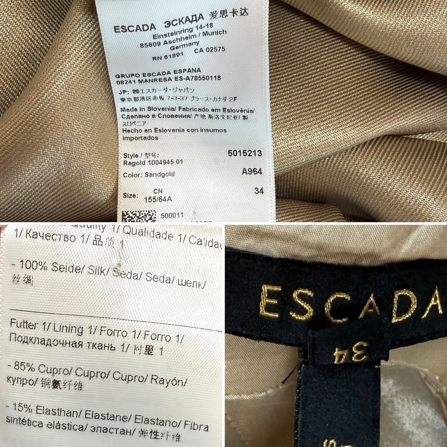 ESCADA Silk Bronzy Gold Paneled Maxi Evening Skirt