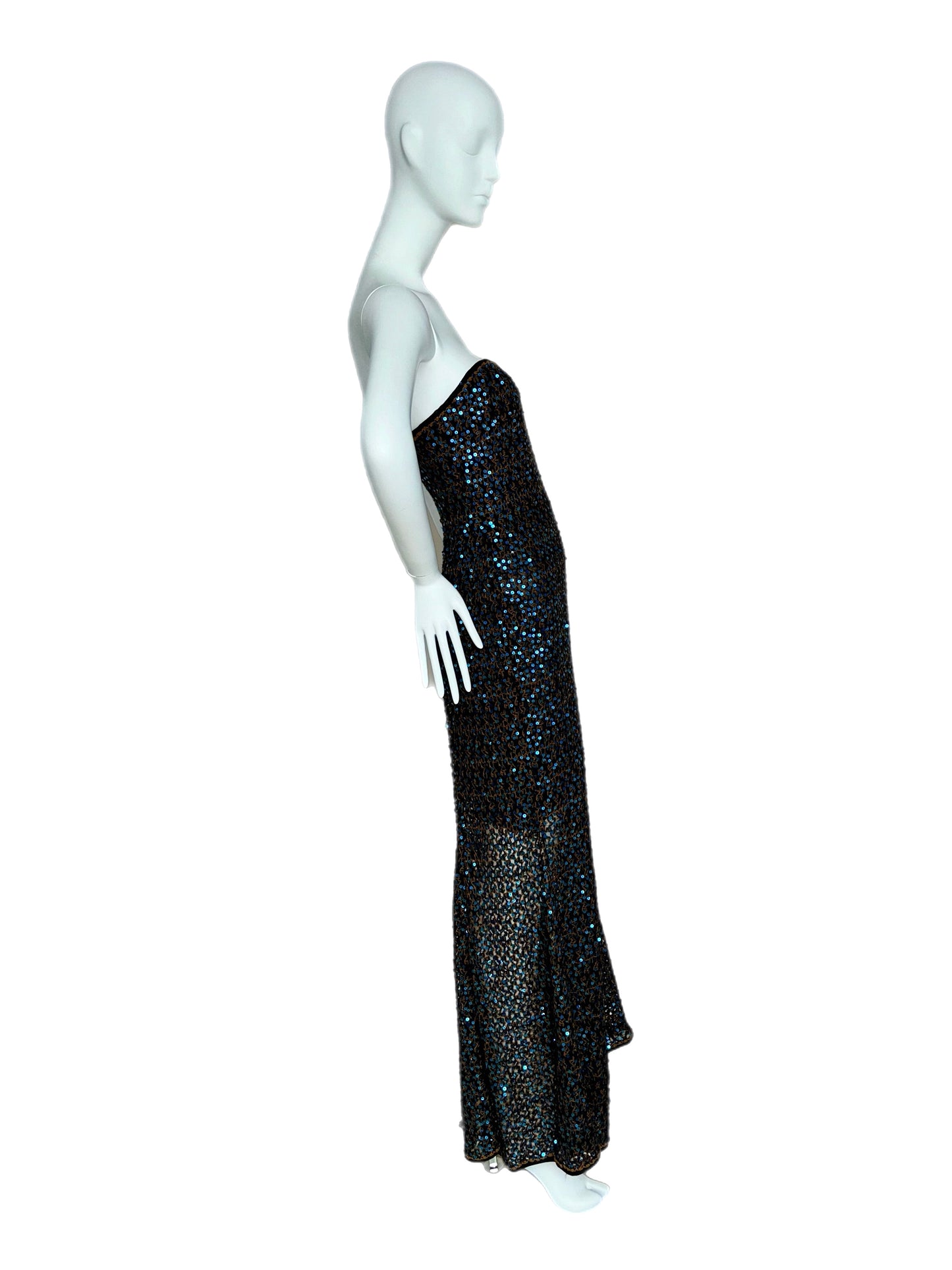 MISSONI Vintage Blue & Orange Sequin Semi-Sheer Maxi Dress