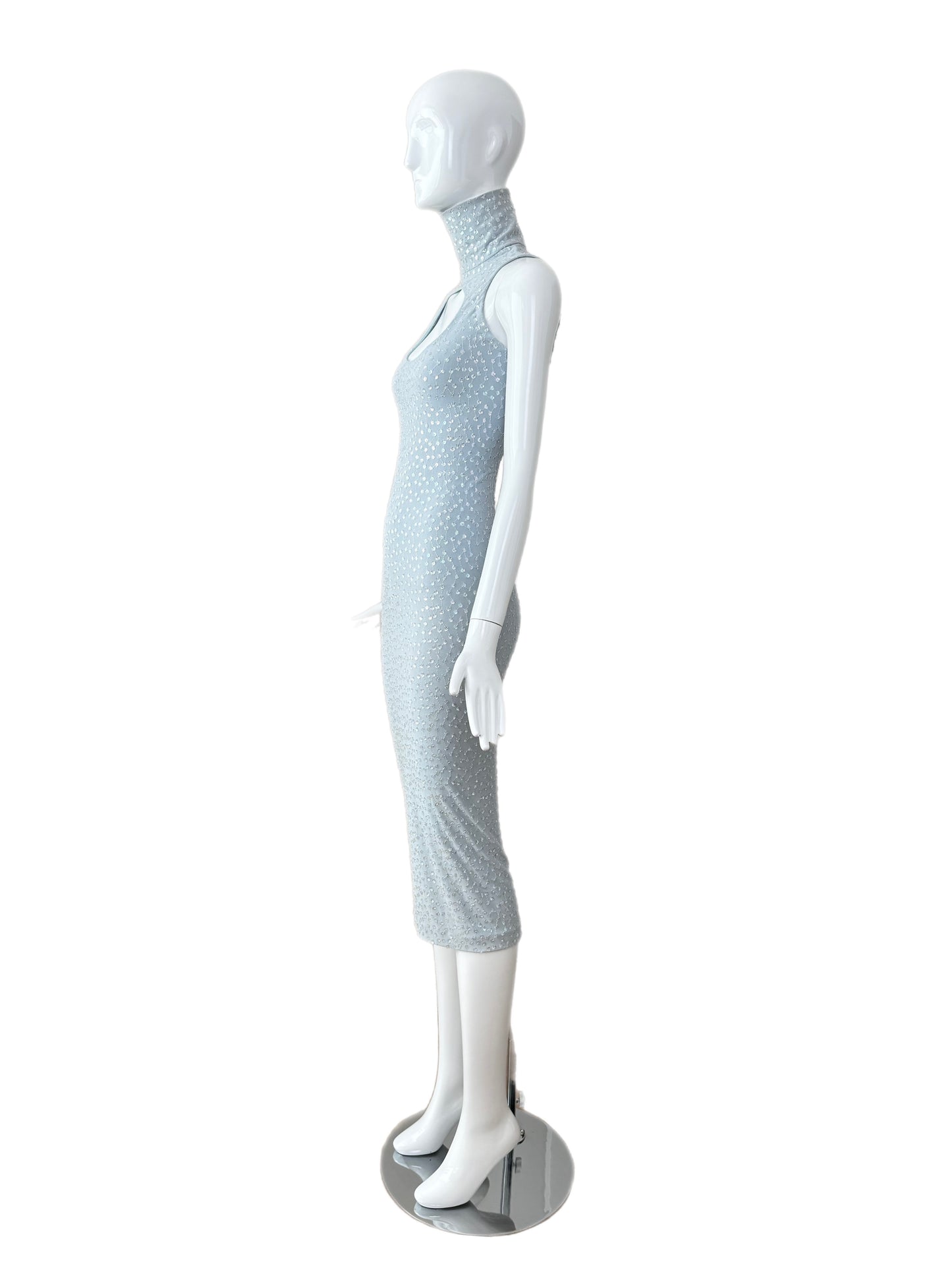 MARC BOUWER 1999 Vintage Blue Sequin Midi Dress