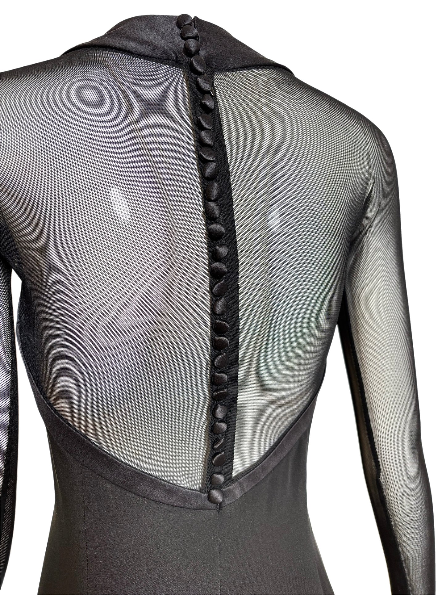 VERA WANG 1995 Vintage Black Sheer Sleeve Silk Mini Dress