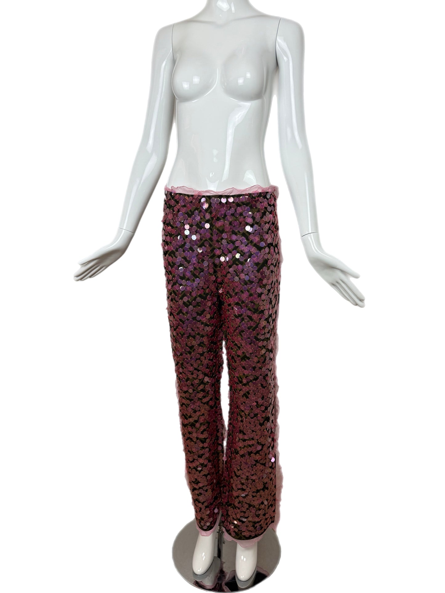 FENDI 2000 Vintage Pink Sequin + Ruffle Pants