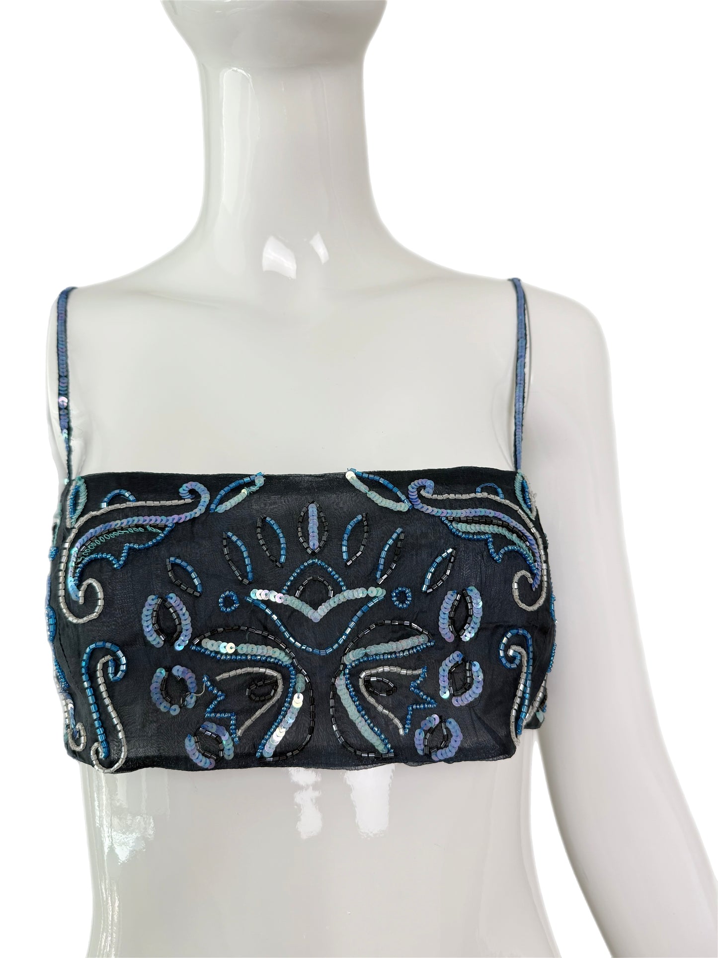 EMPORIO ARMANI 2001 Vintage Runway Silk Embellished Blue Bandeau Top