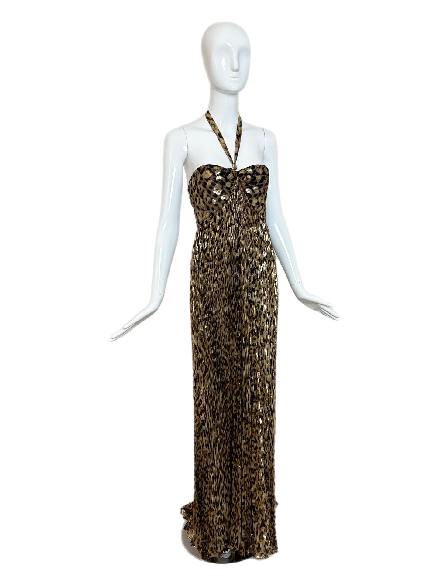 ROBERTO CAVALLI 2005 Vintage Runway Leopard Pleated Evening Gown