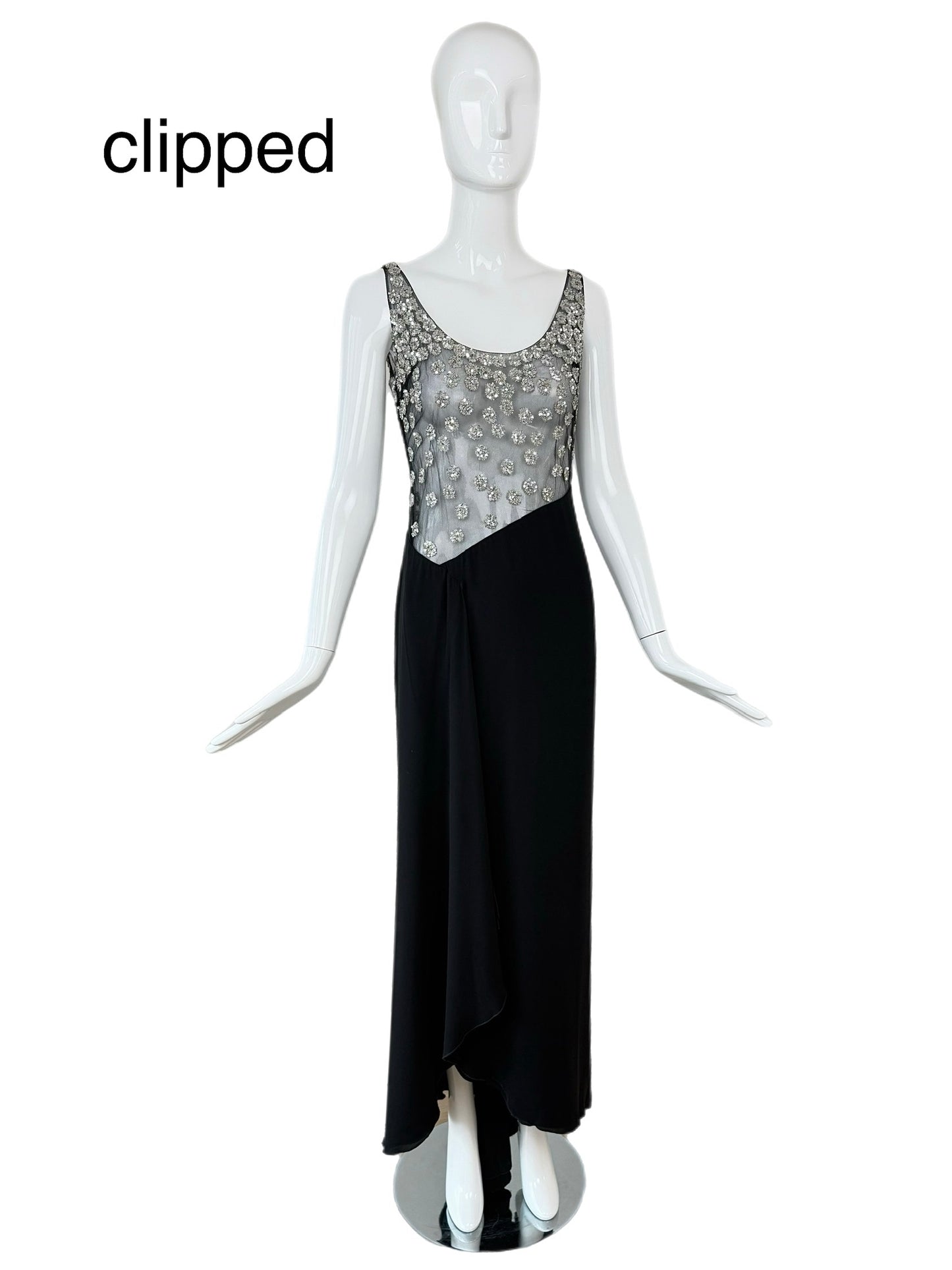 VALENTINO 2000 Vintage Black Silk w. Silver Embellishments Evening Gown
