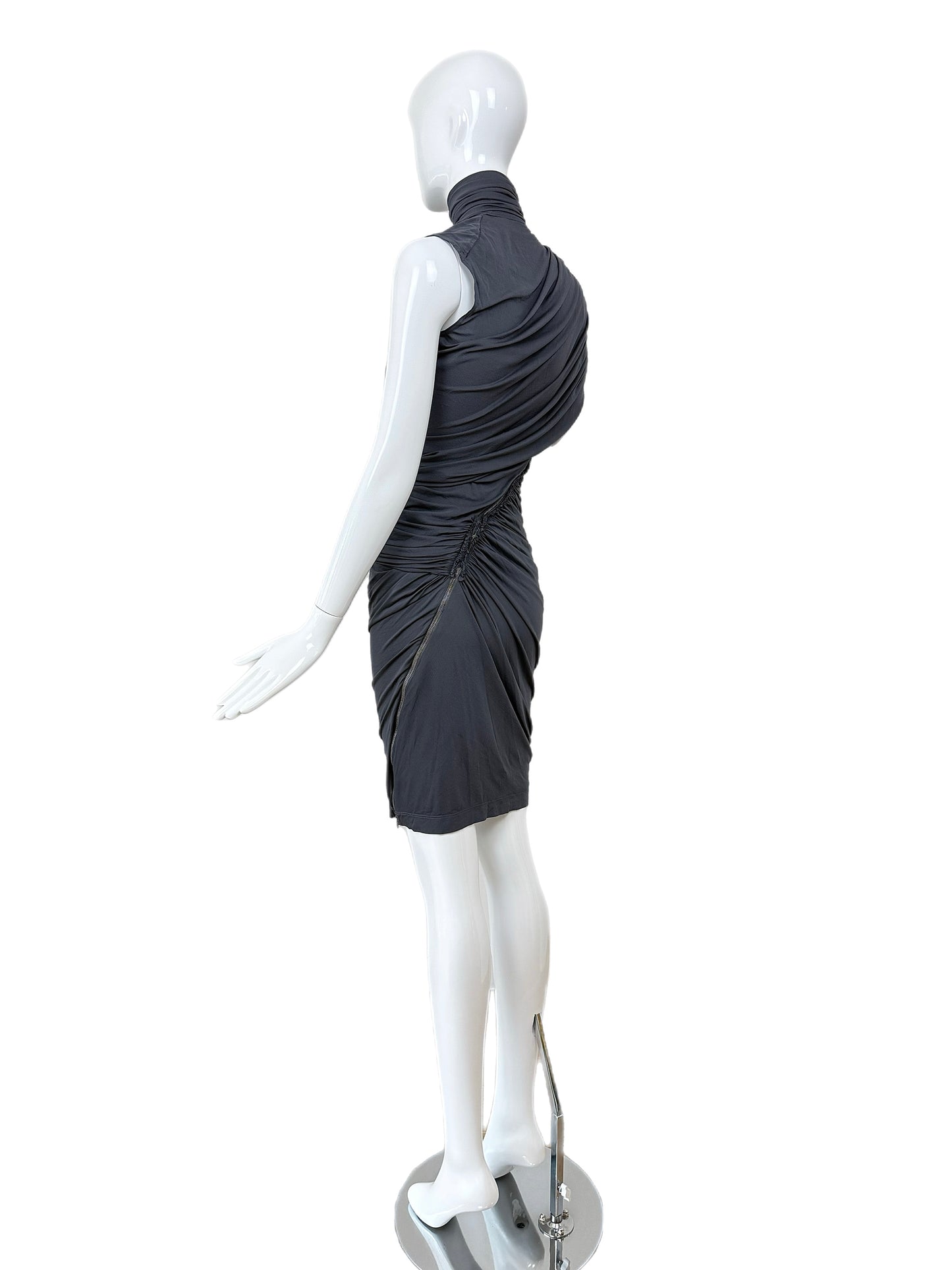 DONNA KARAN Vintage Grey Ruched Zipper Dress