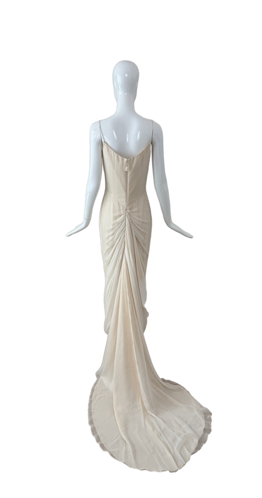 RICHARD TYLER 2000 Vintage Ivory Silk Wedding Dress w. Train + Bustle
