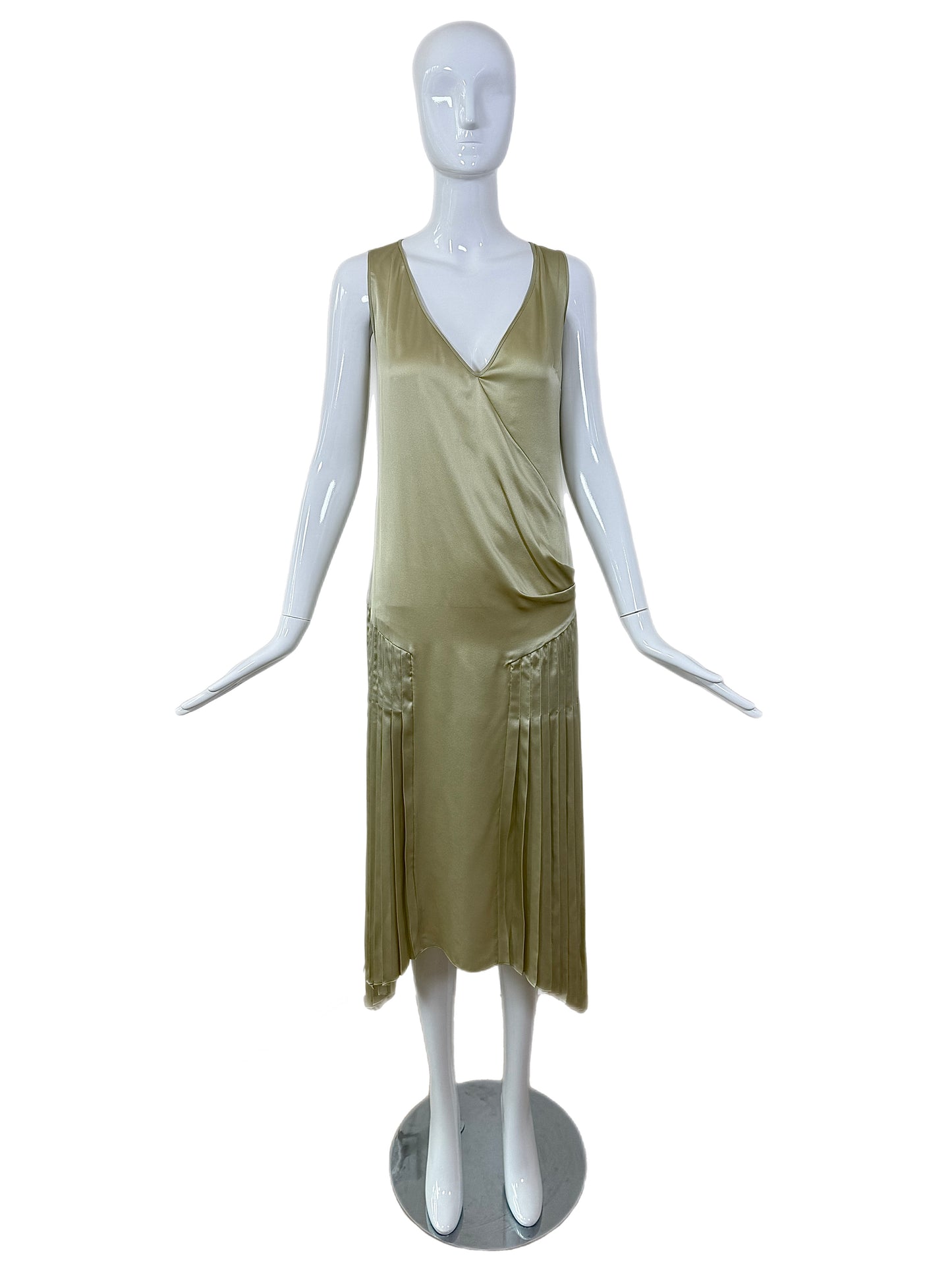 JOHN GALLIANO 2018 Silk Celery Pleated Shift Dress