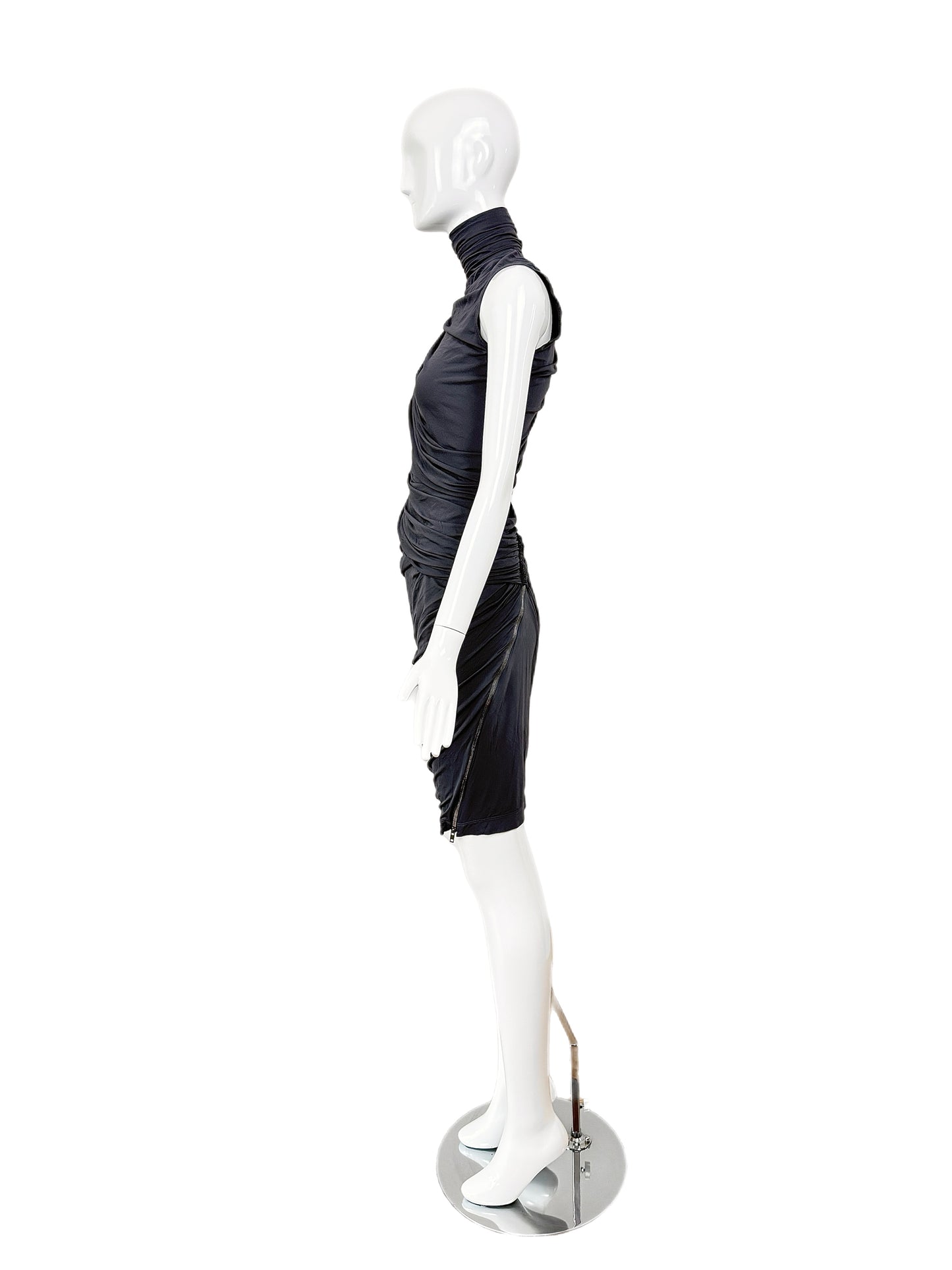 DONNA KARAN Vintage Grey Ruched Zipper Dress
