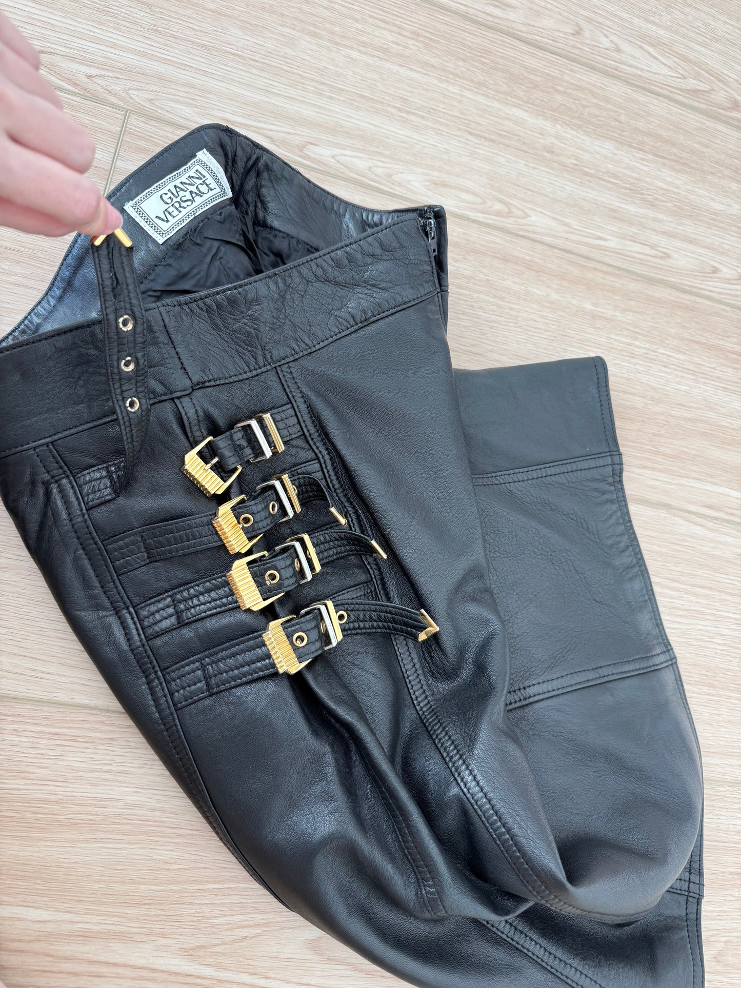 GIANNI VERSACE 1992 Vintage Leather Buckle Skirt