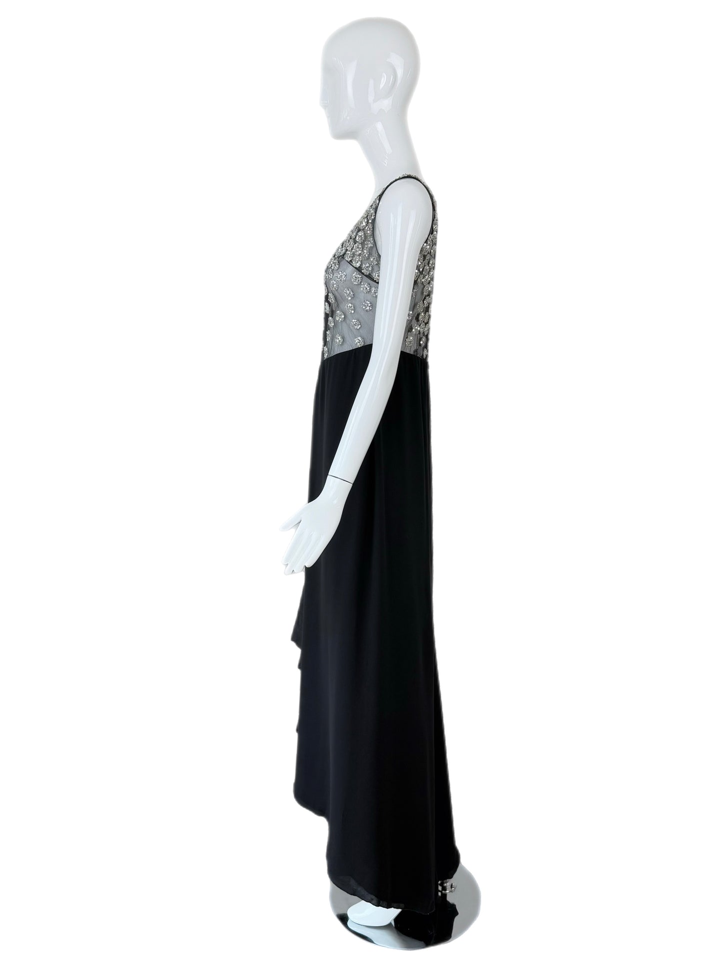 VALENTINO 2000 Vintage Black Silk w. Silver Embellishments Evening Gown