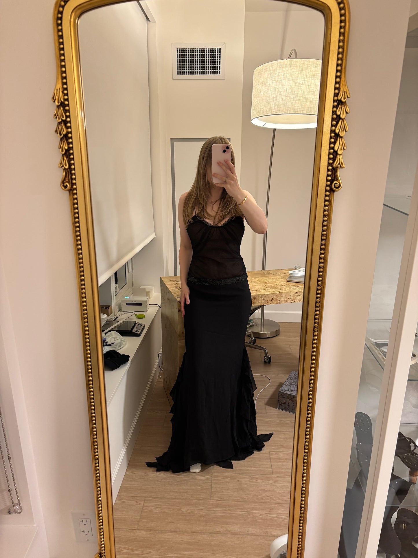 VERA WANG Vintage Black Mesh Panel Evening Gown