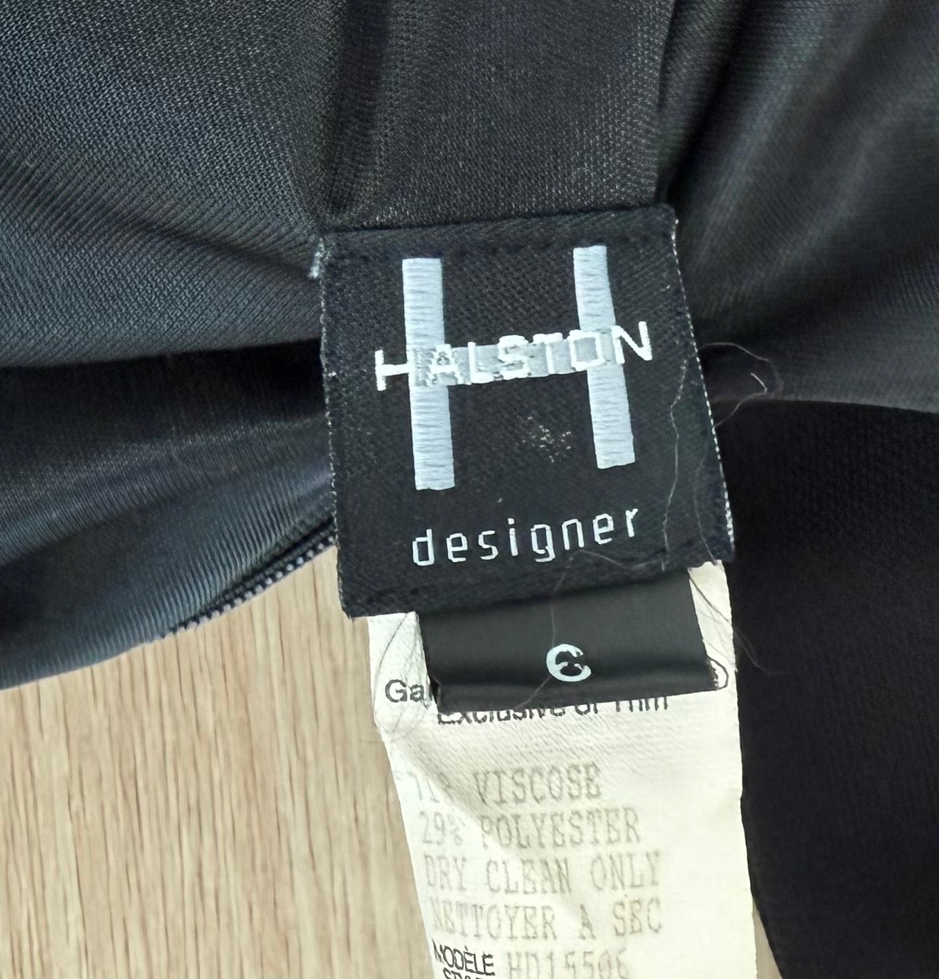 HALSTON 2001 Vintage Black Ruched Deep V Knee Length Dress