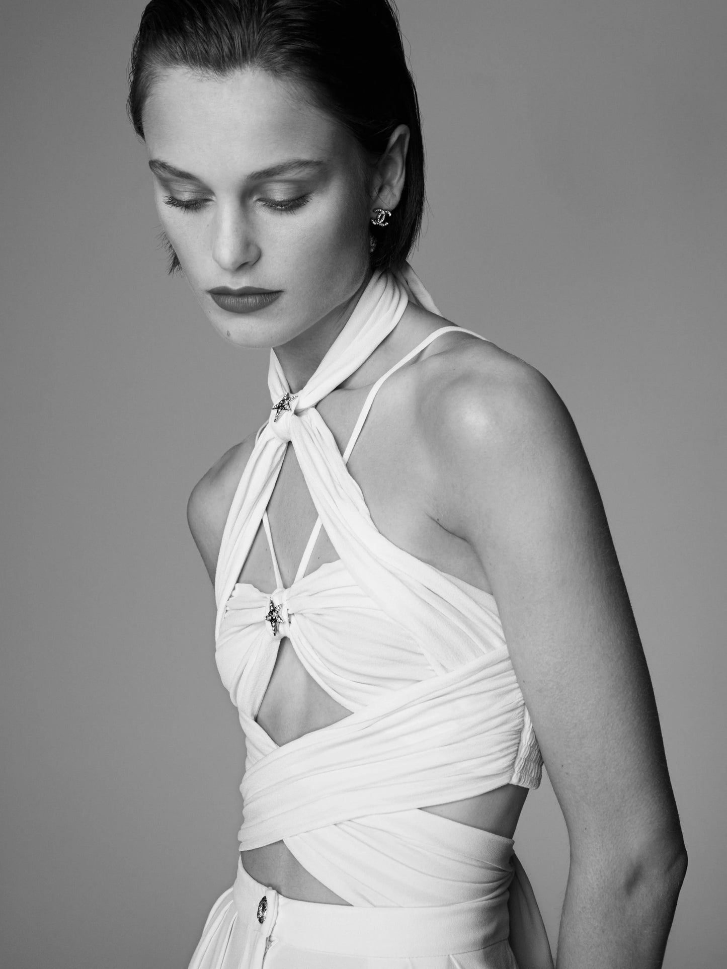 CHANEL 2021 Silk Star Embellished Crop Top