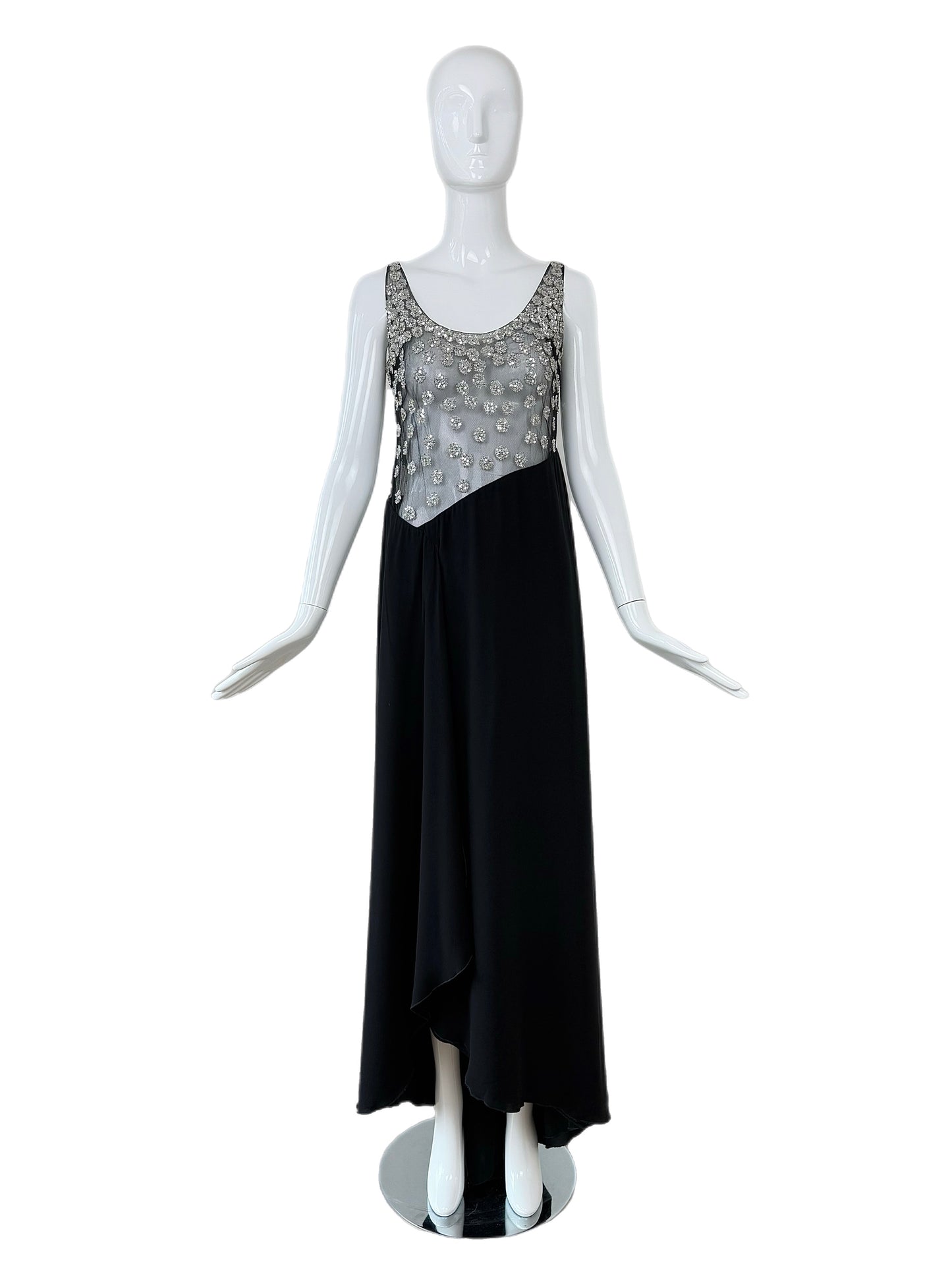 VALENTINO 2000 Vintage Black Silk w. Silver Embellishments Evening Gown
