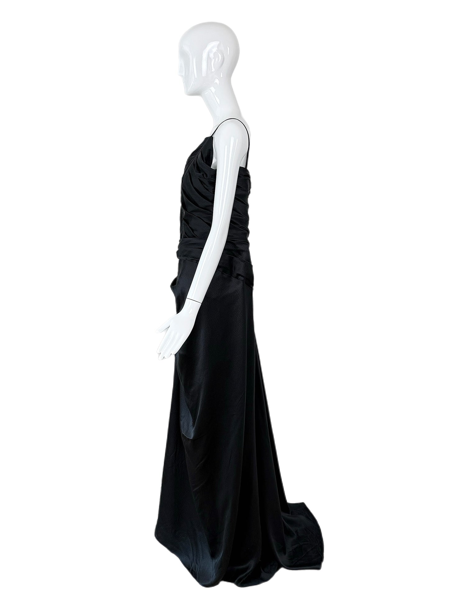EMANUEL UNGARO 2007 Vintage Black Hammered Silk Evening Gown