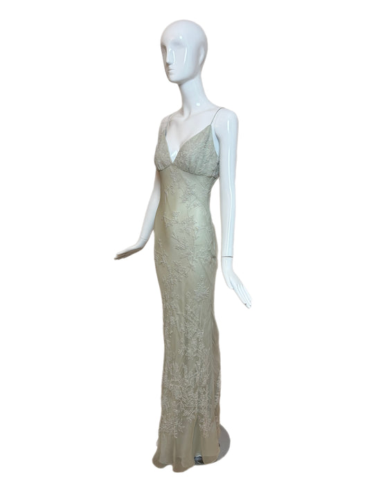 LES HABITUDES 90's Vintage Couture Silk Hand Beaded / Pearled Floral Gown
