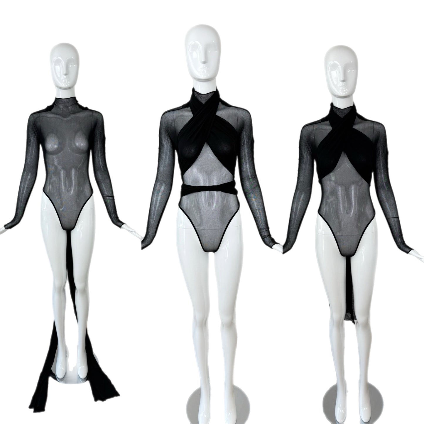 GIORGIO DI SANT ANGELO 80s/90s Vintage Sheer Black Bodysuit