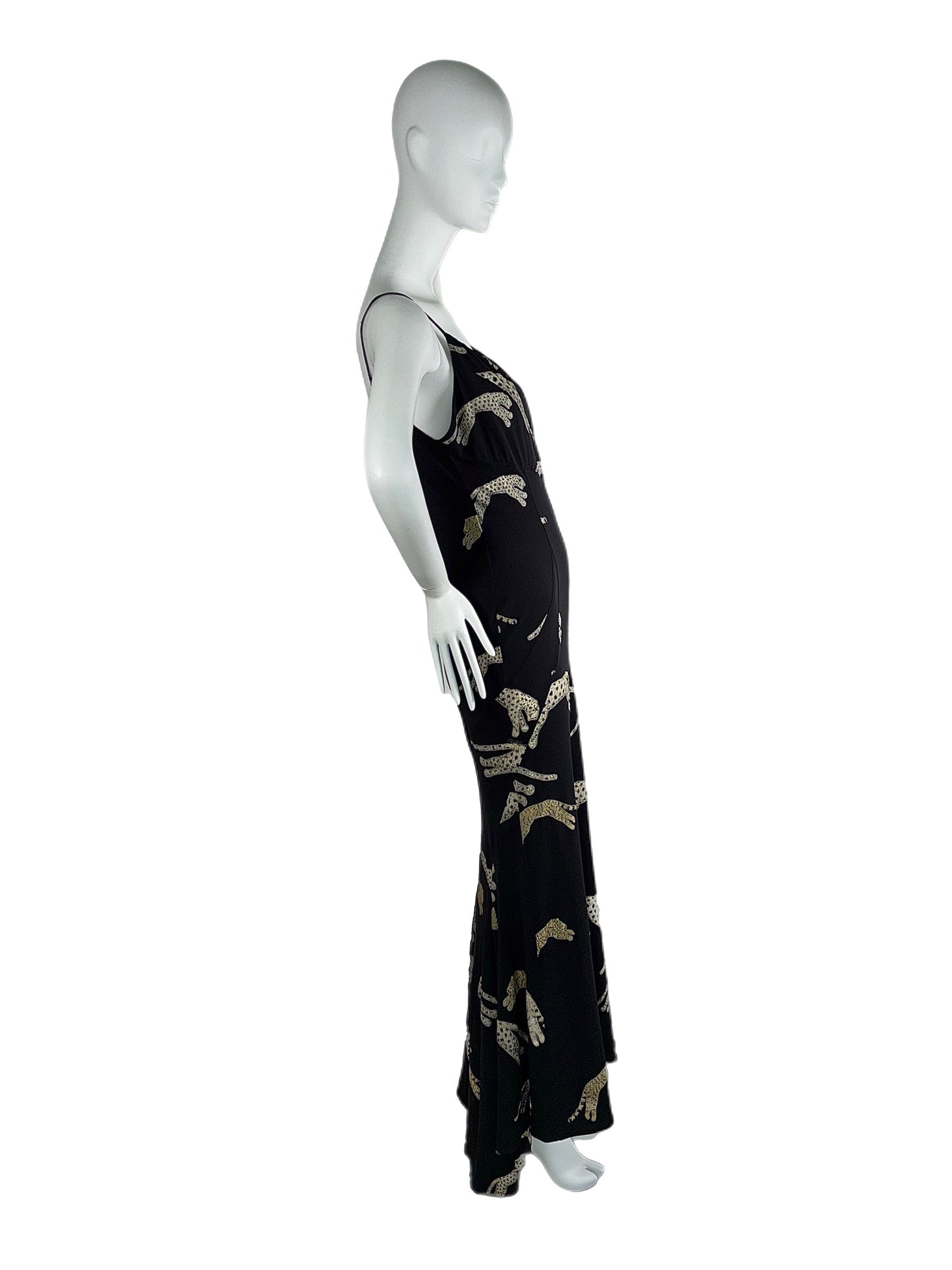 ROBERTO CAVALLI 2002 Vintage Black Silk Leopard Evening Gown