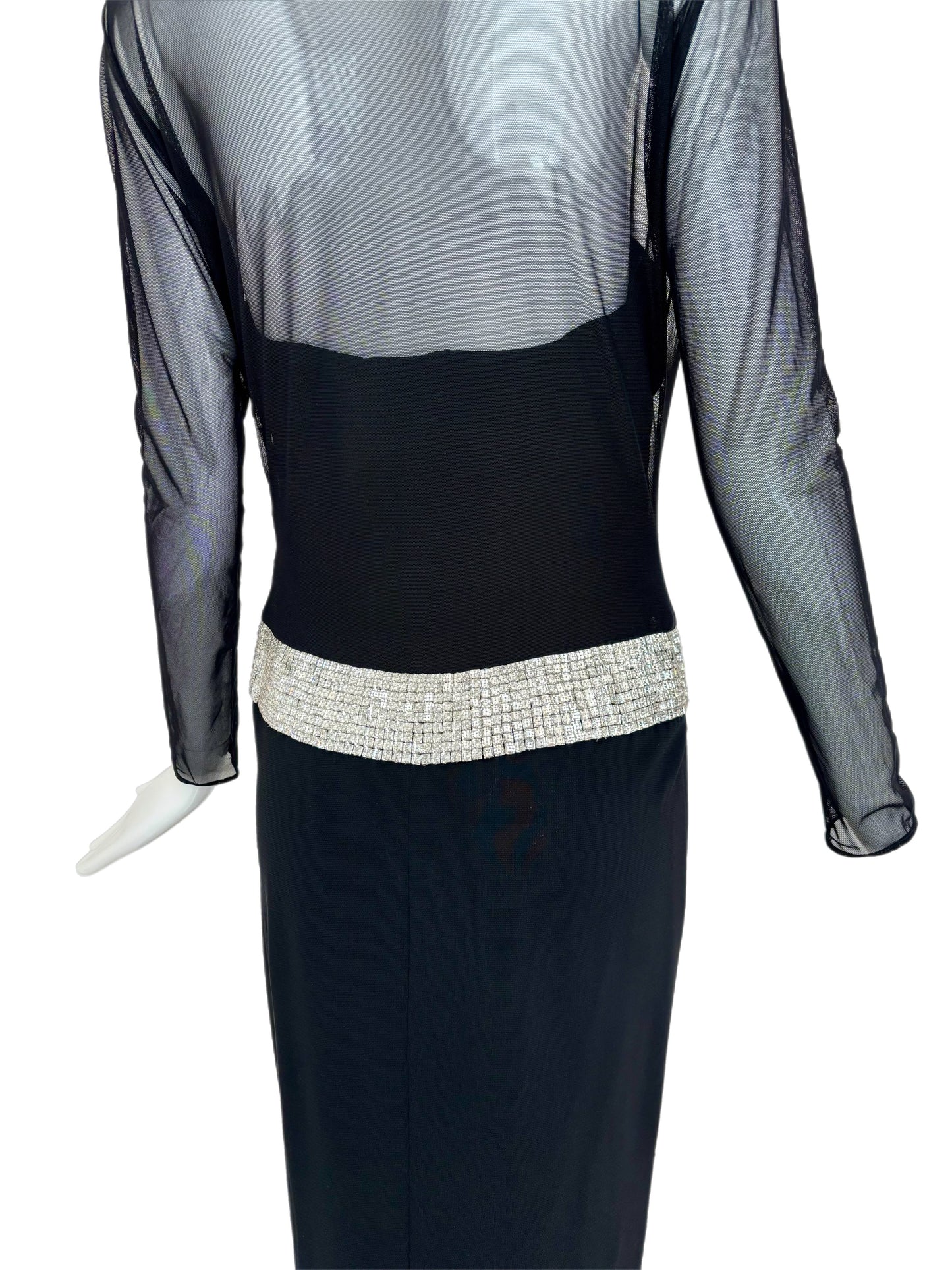 RANDOLPH DUKE 1999 Vintage Black + Silver Embellished Evening Gown