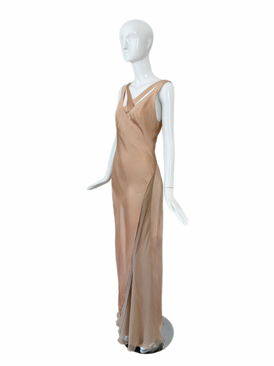 DANES 2000's Vintage True Nude Blush Liquid Silk Chiffon Evening Gown