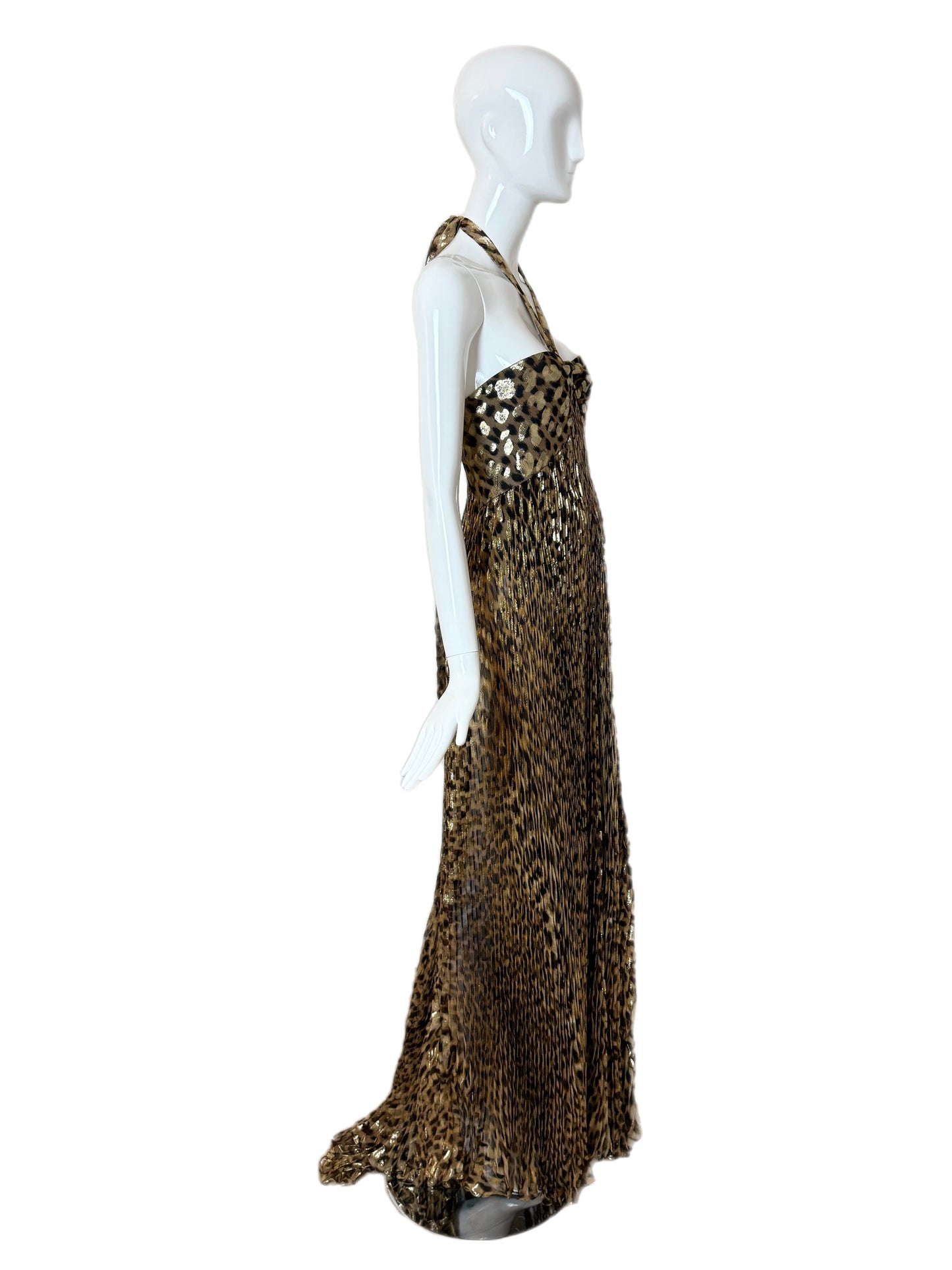 ROBERTO CAVALLI 2005 Vintage Runway Leopard Pleated Evening Gown
