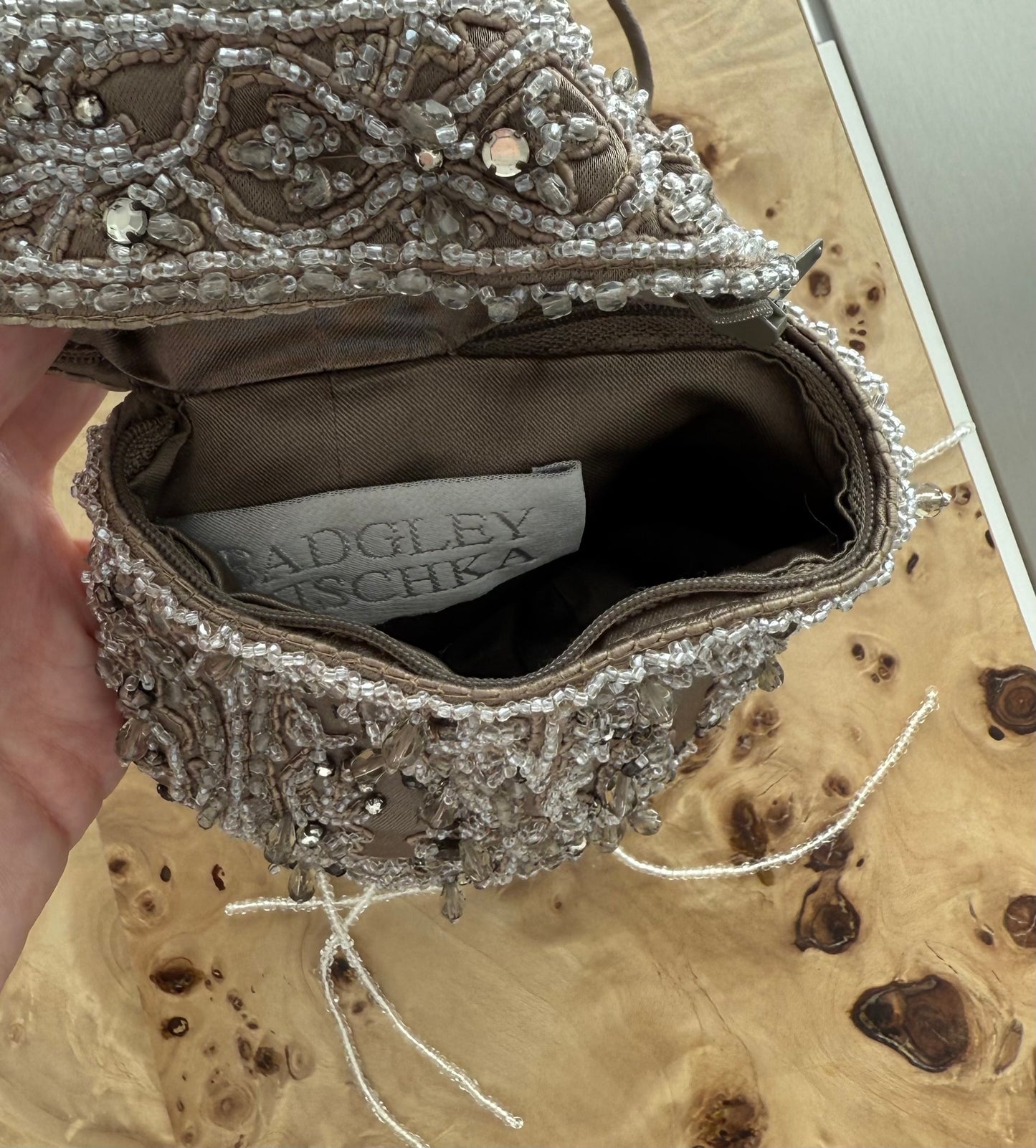 BADGLEY MISCHKA Vintage Pewter Embellished Evening Bag