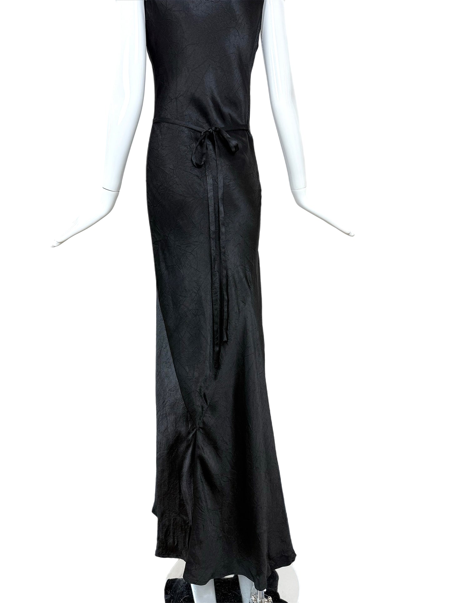 LES HABITUDES Black Silk Crinkle Effect Evening Gown