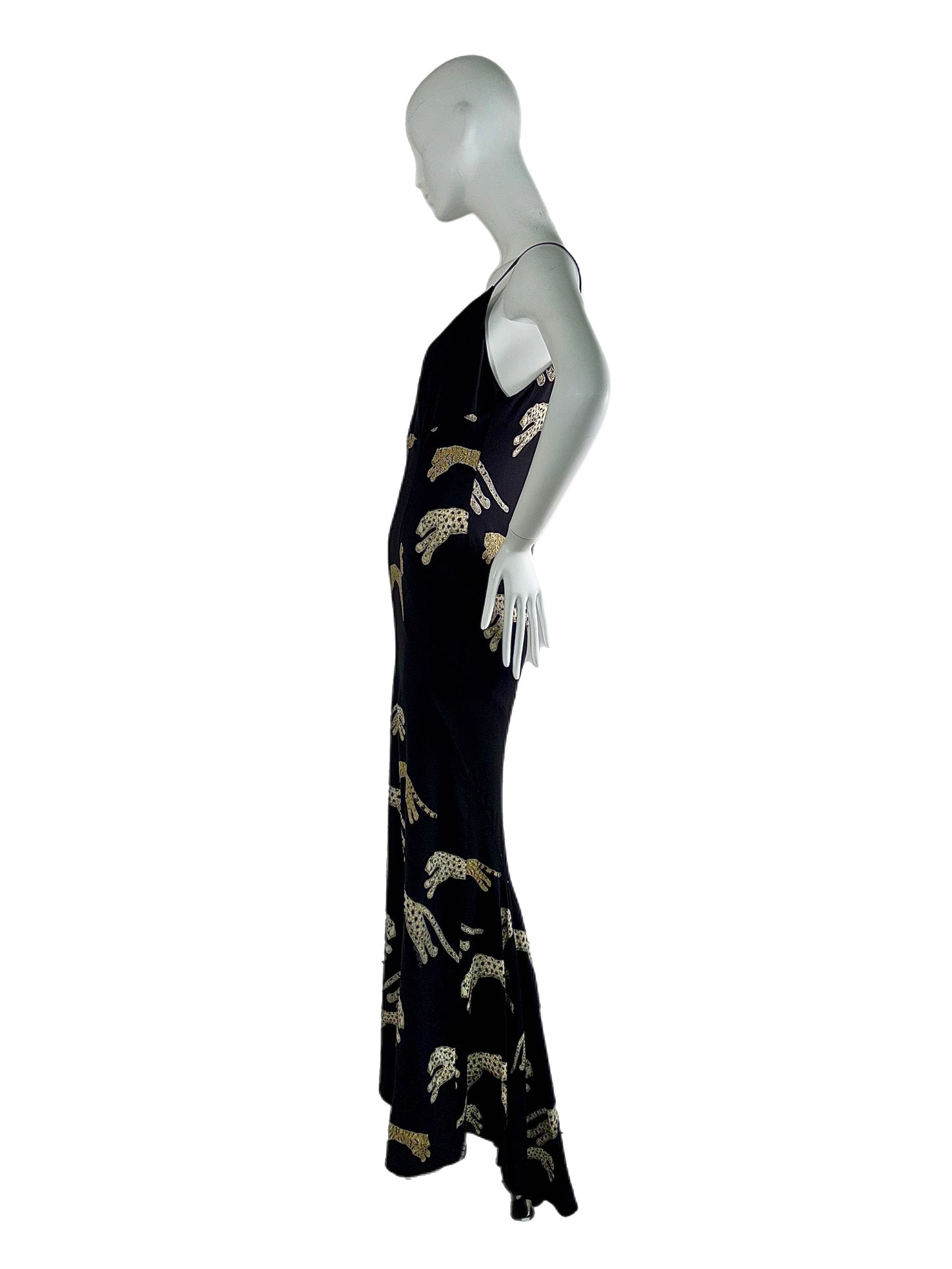 ROBERTO CAVALLI 2002 Vintage Black Silk Leopard Evening Gown