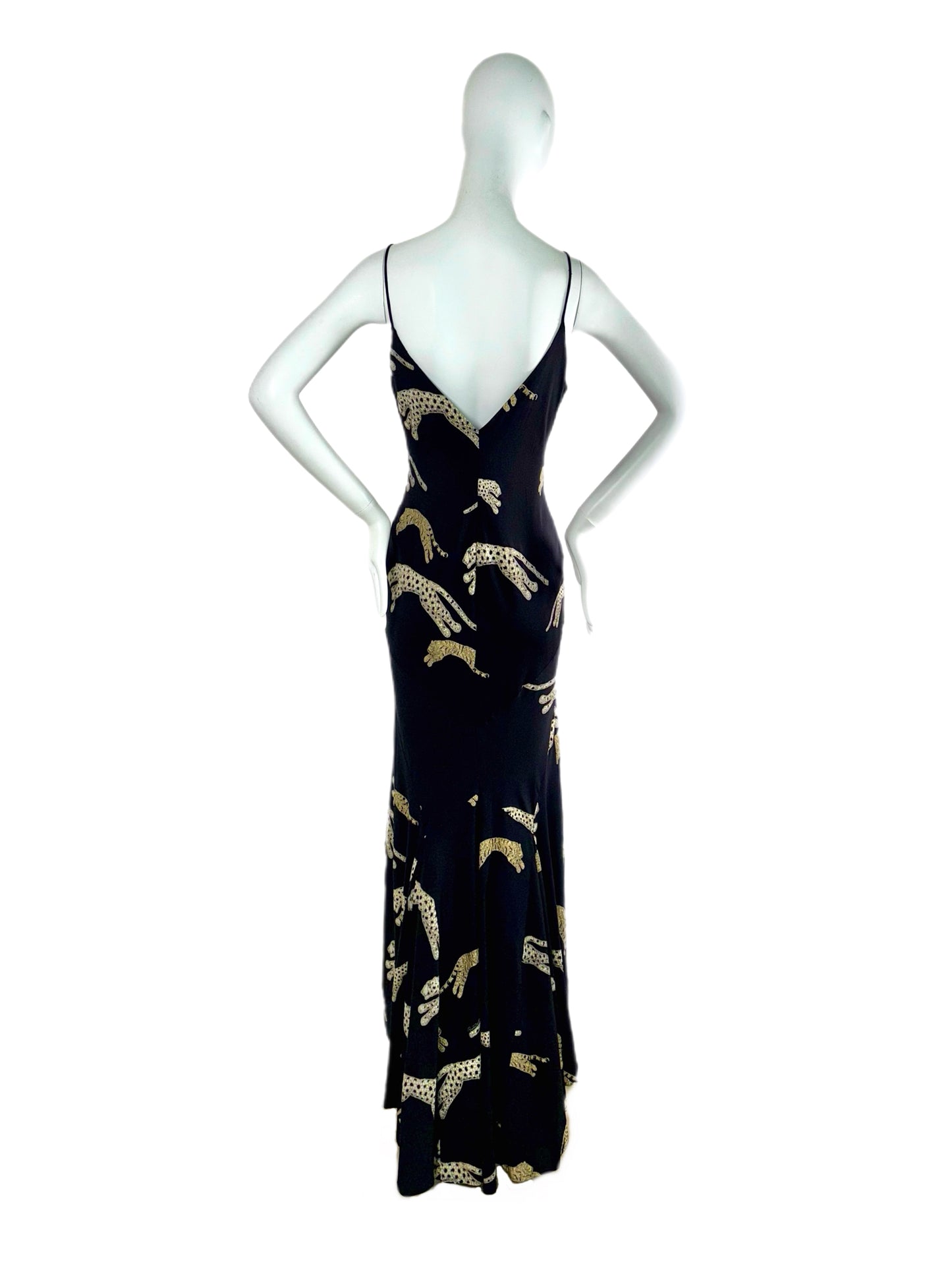 ROBERTO CAVALLI 2002 Vintage Black Silk Leopard Evening Gown