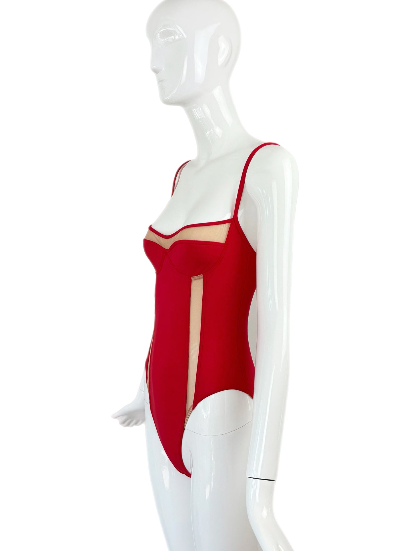 HERVE LEGER 90's Vintage Red Sheer High Cut Swimsuit