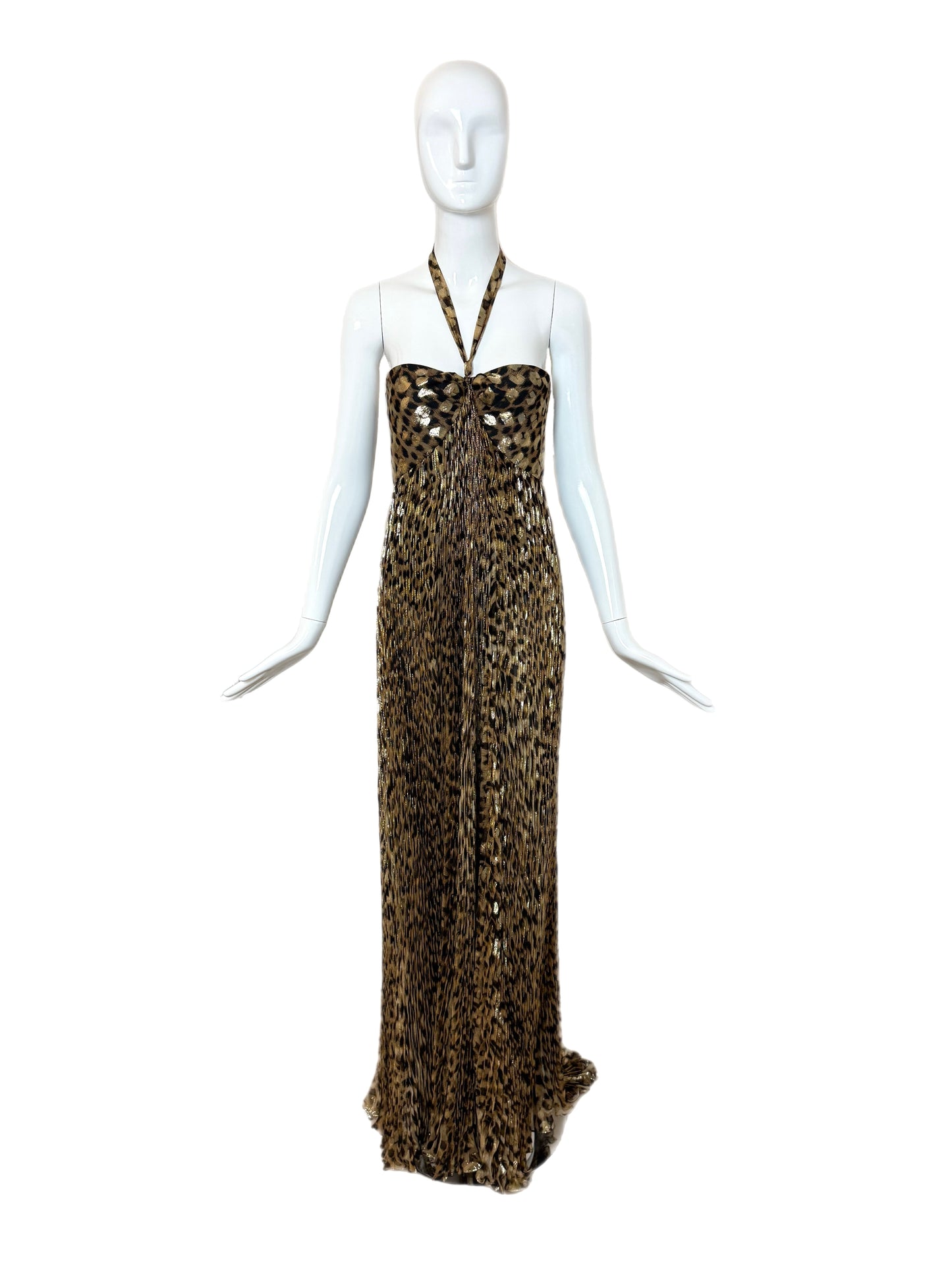 ROBERTO CAVALLI 2005 Vintage Runway Leopard Pleated Evening Gown