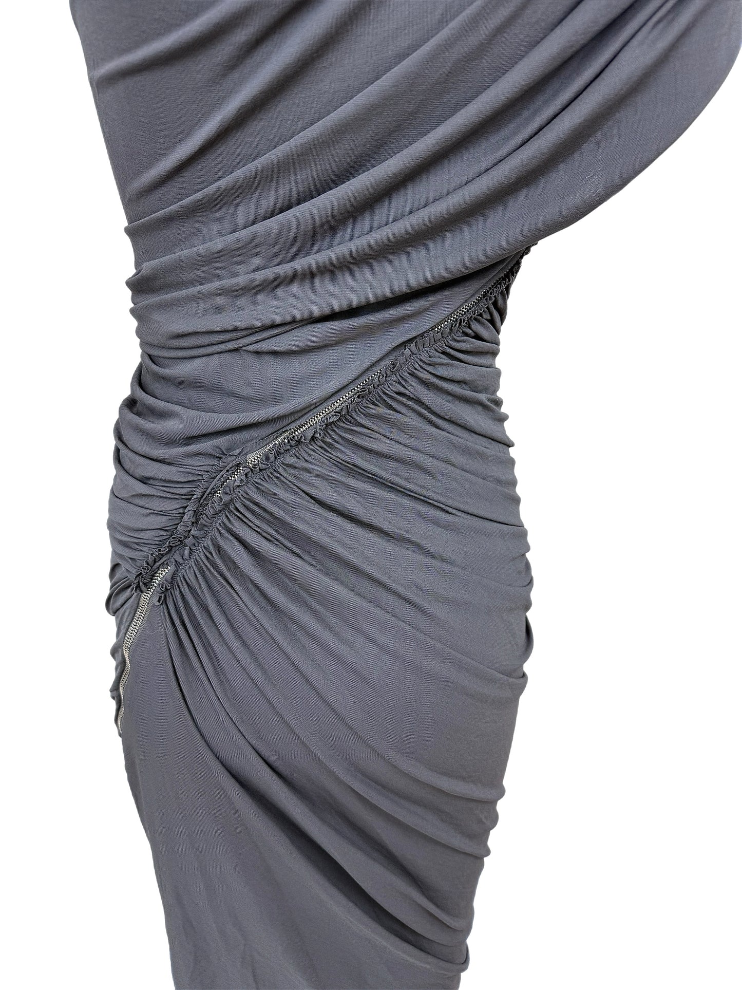 DONNA KARAN Vintage Grey Ruched Zipper Dress