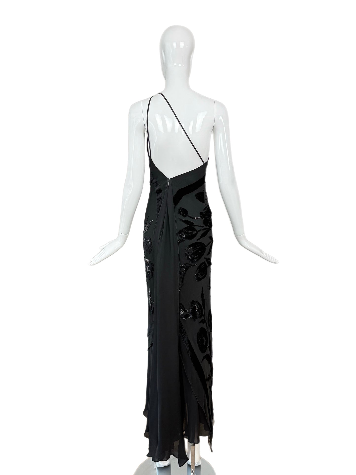 PAMELA DENNIS Vintage Black Silk Asymmetrical Evening Gown