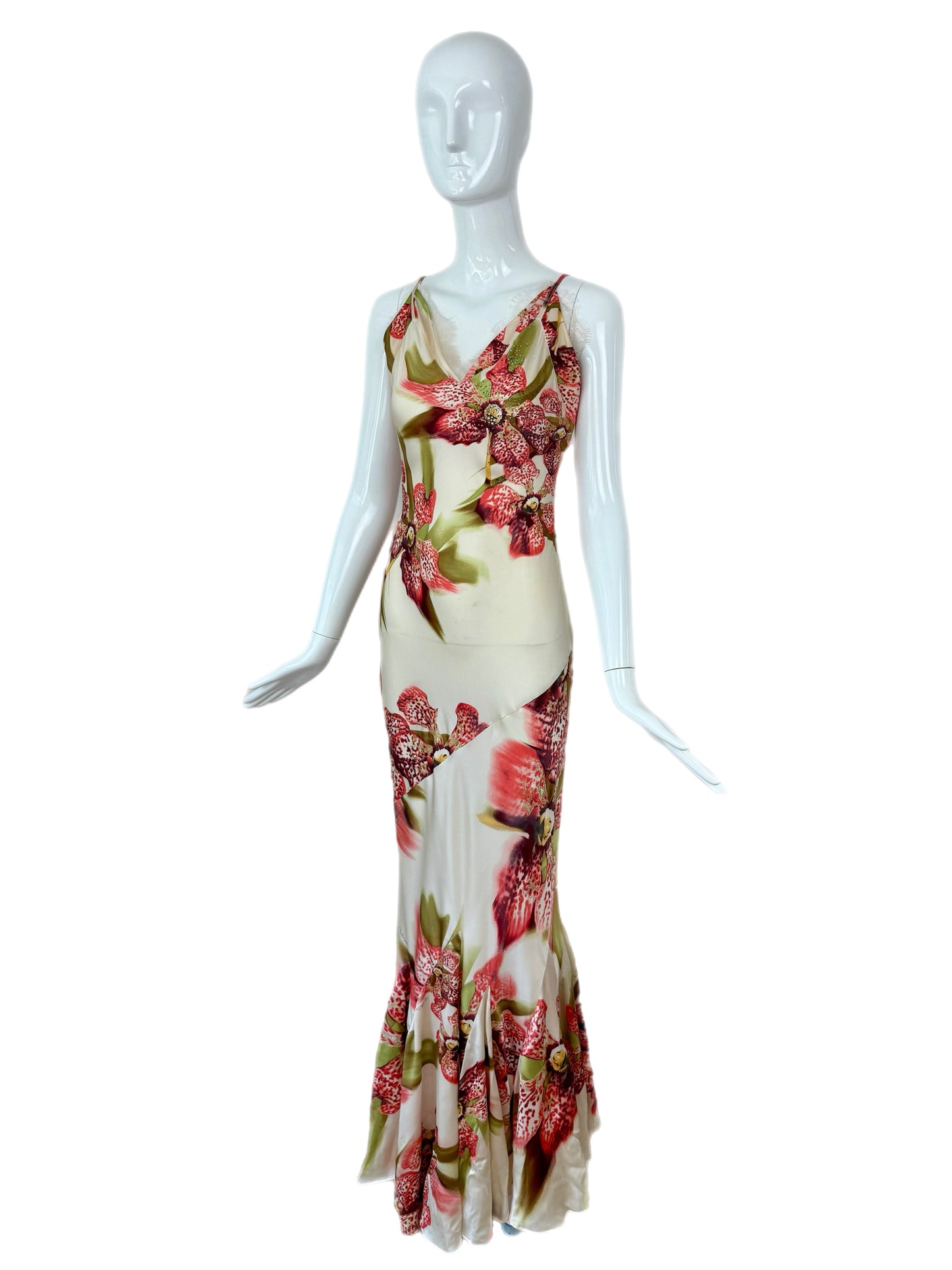 ROBERTO CAVALLI 2004 Vintage Silk Floral Embellished Gown