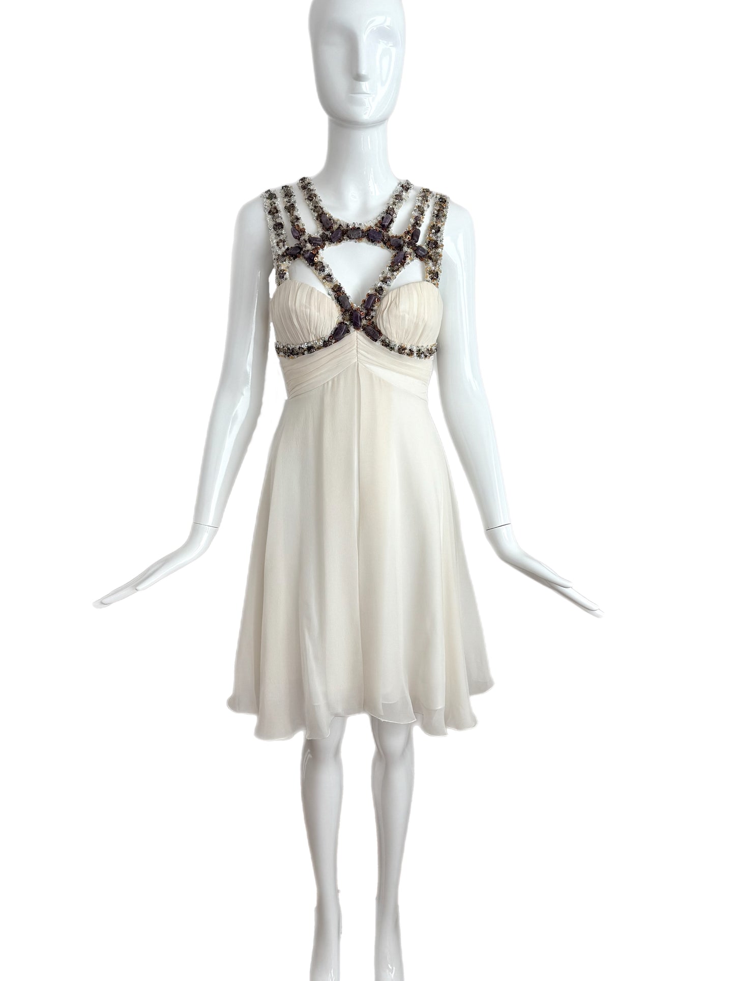 MANDALAY Vintage Ivory Silk Embellished Babydoll Dress