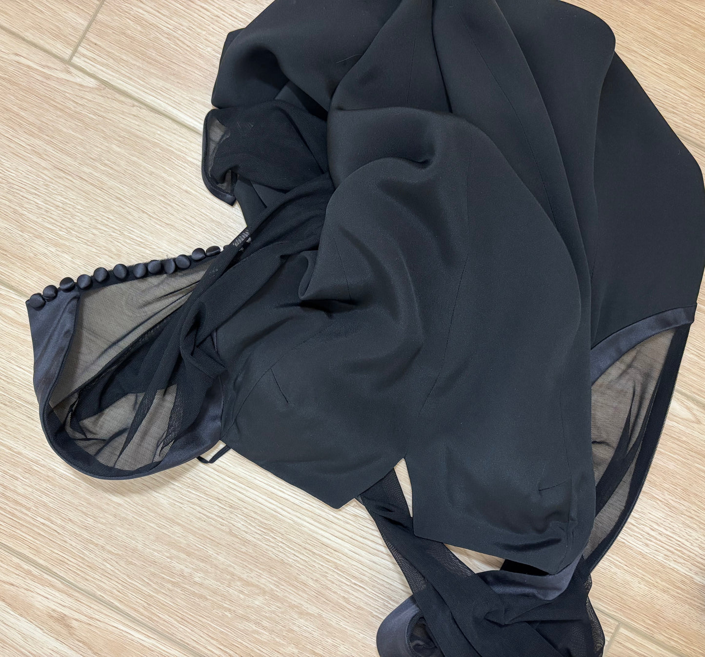 VERA WANG 1995 Vintage Black Sheer Sleeve Silk Mini Dress