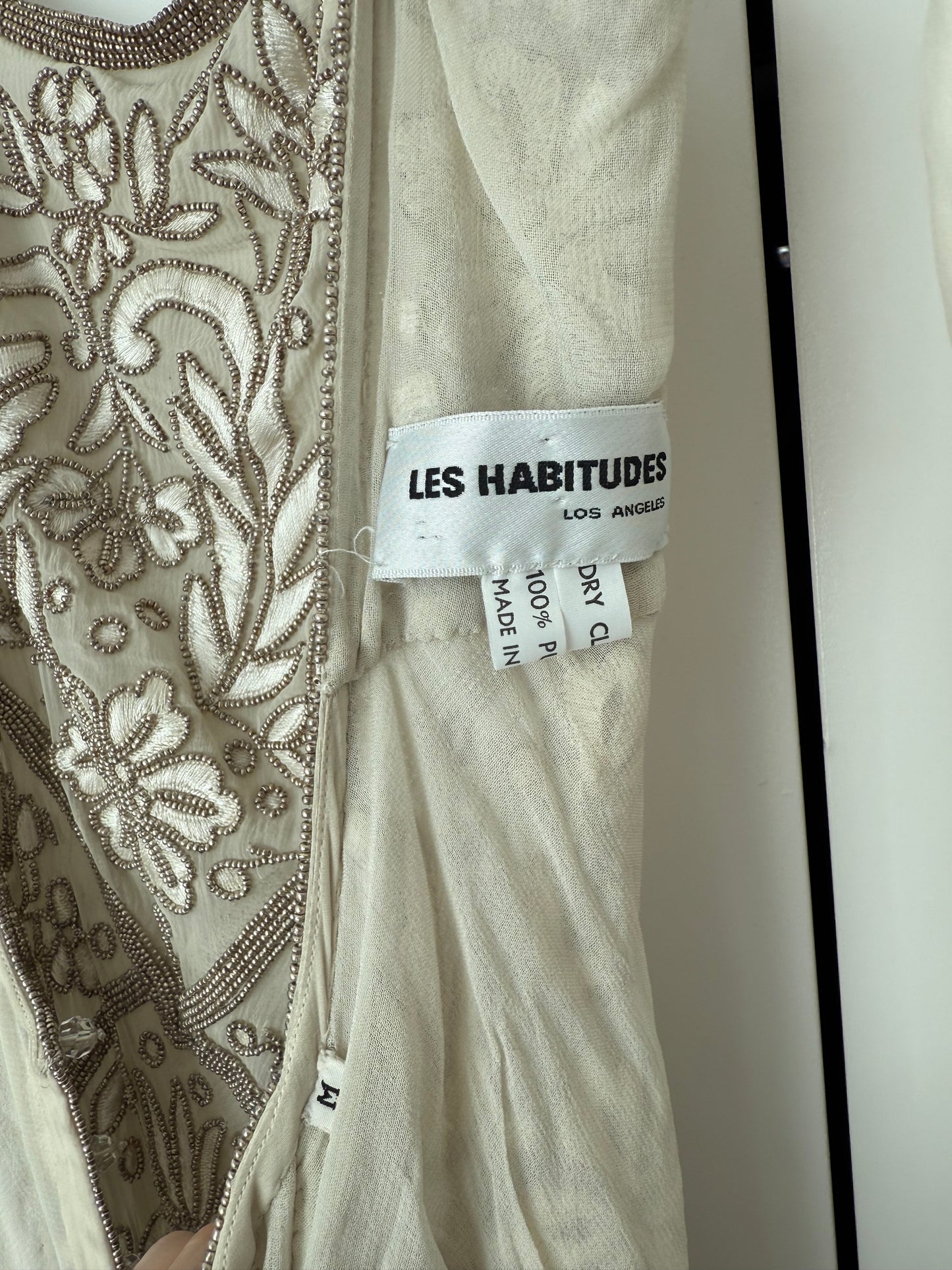 LES HABITUDES 90's Vintage Couture Silk Hand-Beaded Evening Gown