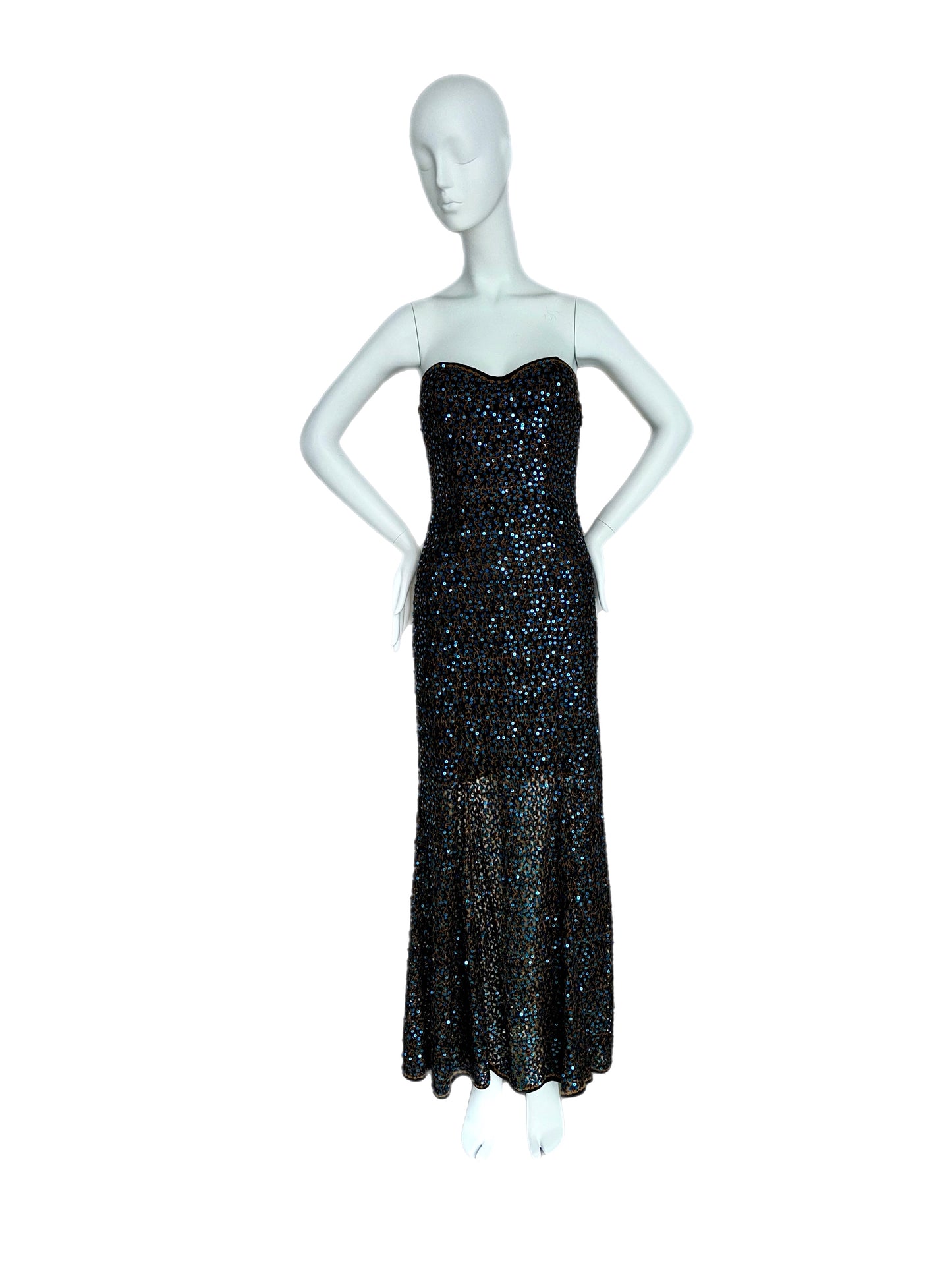 MISSONI Vintage Blue & Orange Sequin Semi-Sheer Maxi Dress