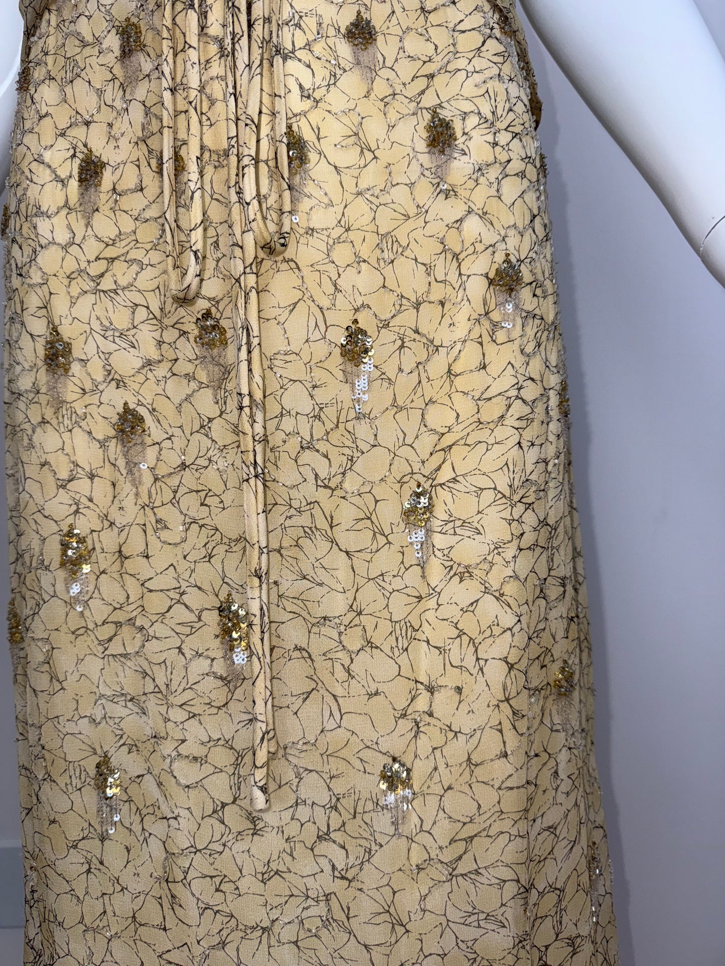 BADGLEY MISCHKA Vintage Silk Yellow Gold Embellished Gown