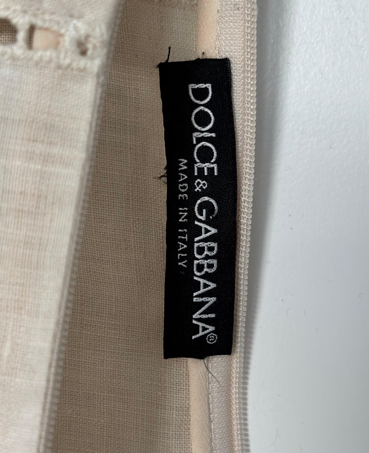 DOLCE & GABBANA Vintage Linen Eyelet Lace-Up Mini Dress